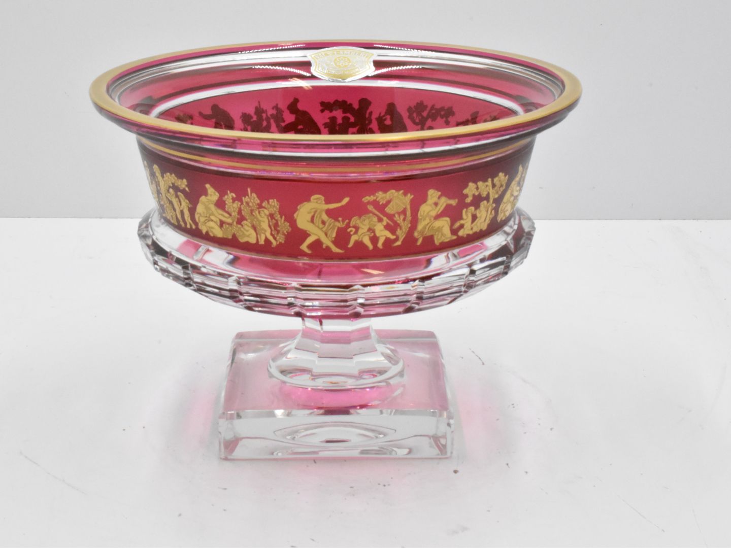 Null Bellissima coppa in cristallo rosso rubino di Val Saint Lambert con decoraz&hellip;