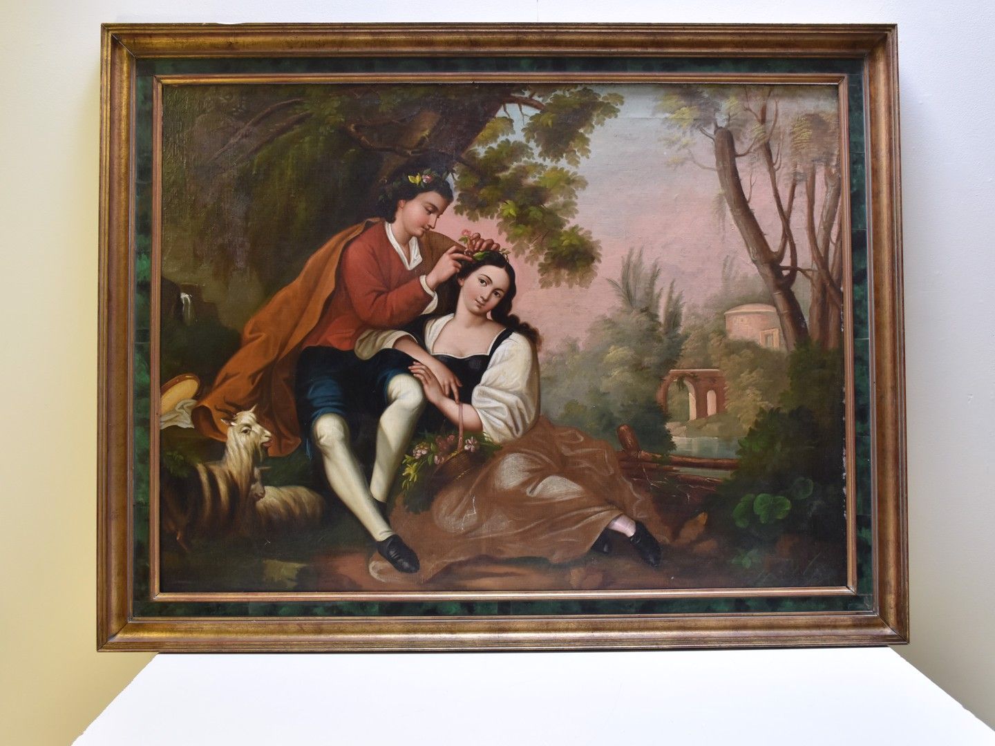 Null Tableau huile sur toile marouflé sur panneau non signé "Couple romantique" &hellip;