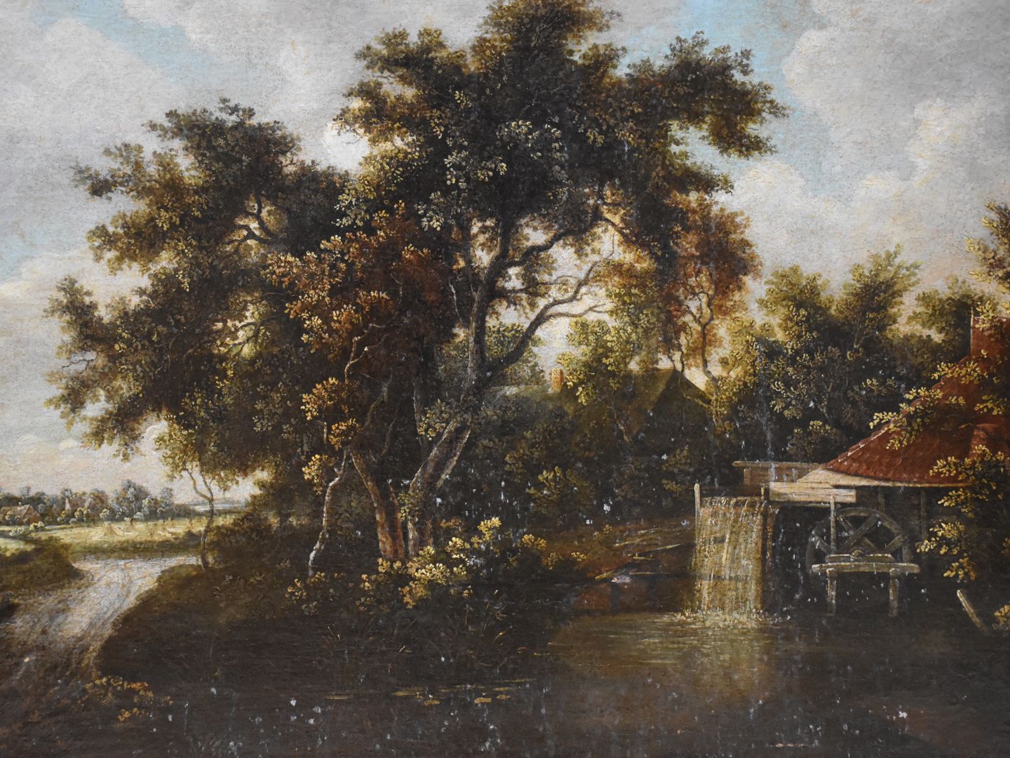Null Olio su tela (ri-tela) attribuito a Meindert HOBBEMA [1638-1709] "Paesaggio&hellip;