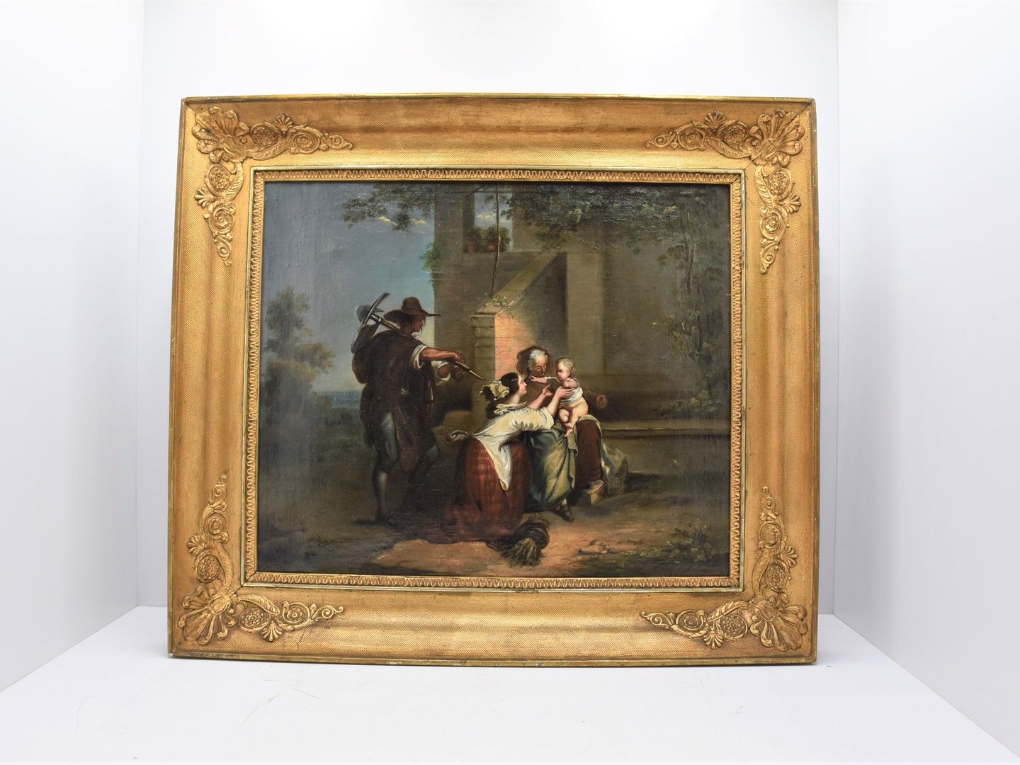 Null Tableau huile sur toile non signé école française 18e siècle "La famille" d&hellip;