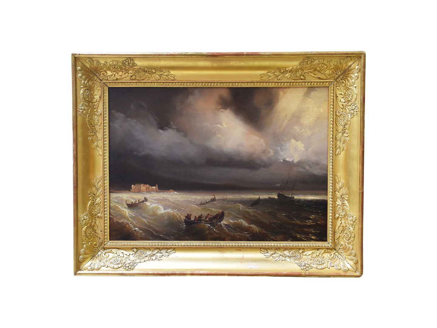Null 布面油画，无署名，19世纪，"海洋"，尺寸34 x 48厘米，框架46 x 60厘米。