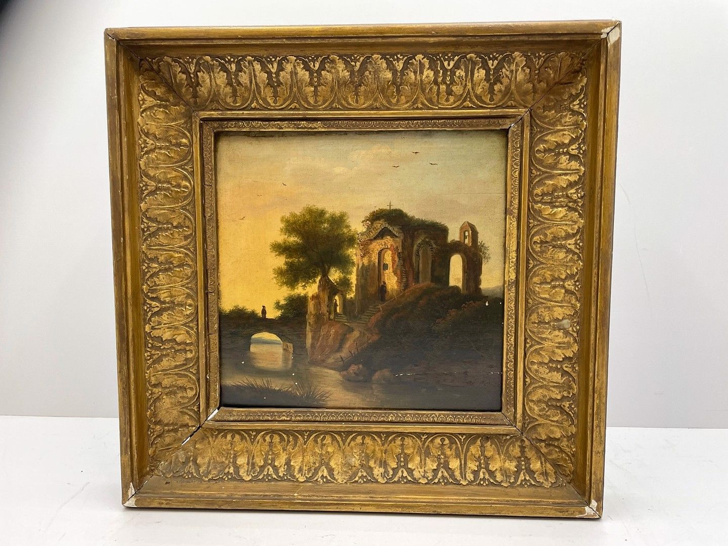 Null Tableau huile sur panneau en chêne école italienne 18e-19e siècle "Ruine" d&hellip;