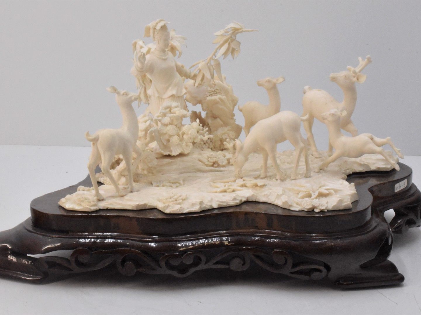 Null Chinese sculpture in bone " deer and female" dim. L. 35 x h. 21 x w. 21 cm.&hellip;