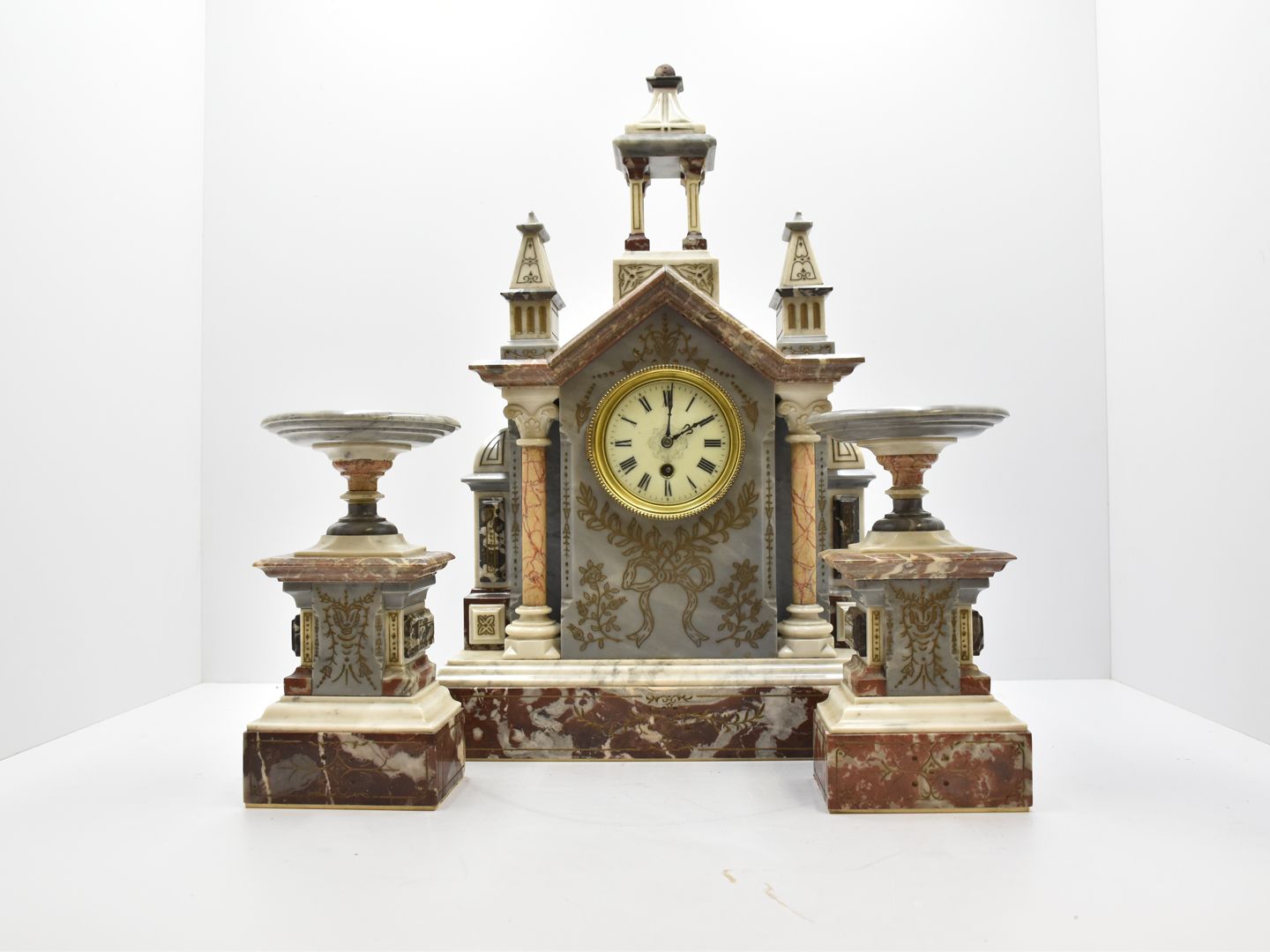 Null Mantel clock garniture in various types of marble 19th century dim. Clock h&hellip;