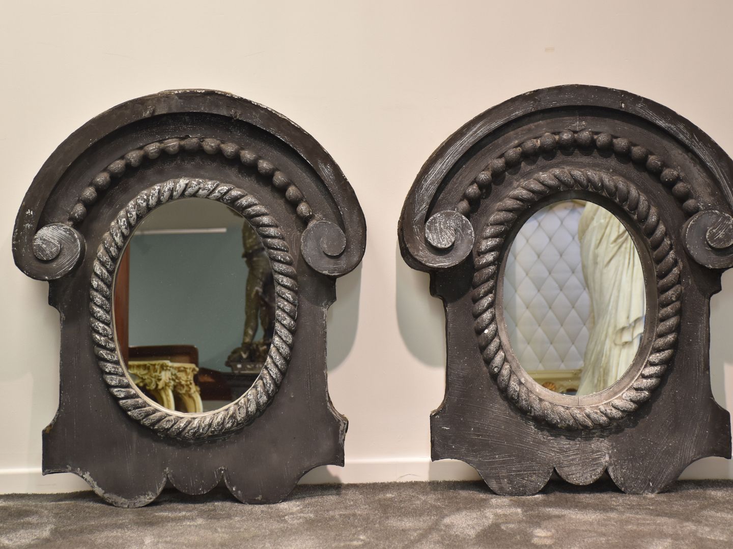 Null Pair of mirrors in pewter (roof chapels transformed to mirror) 19th century&hellip;