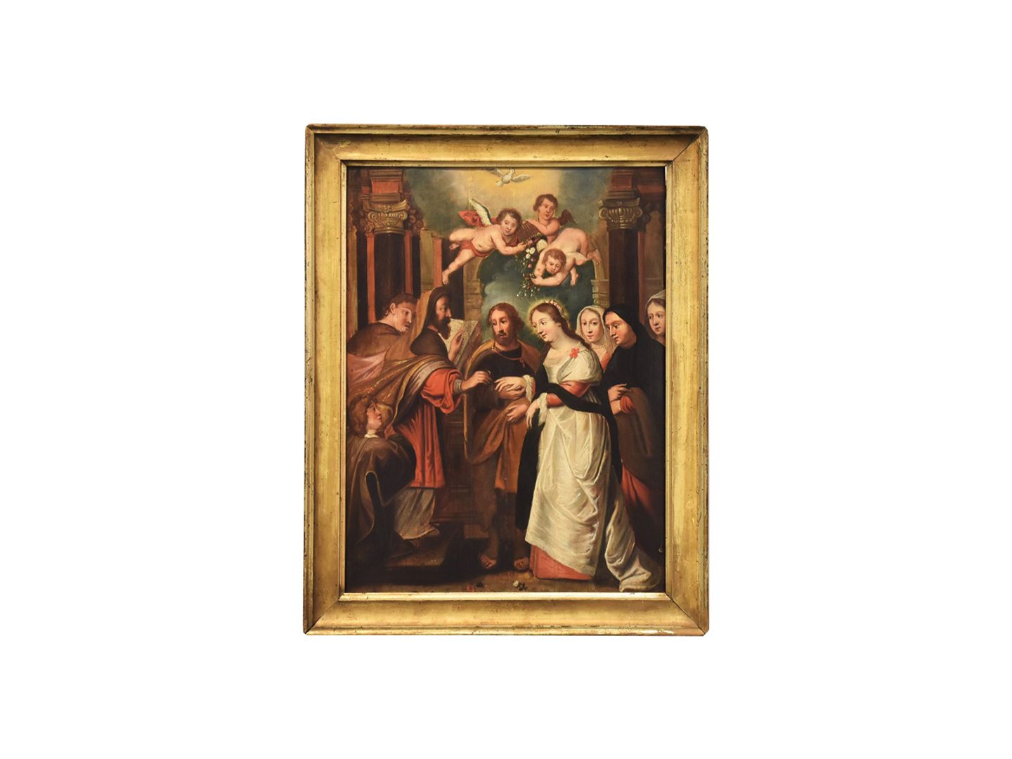 Null 橡木板上的油画 17世纪安特卫普学校的 "圣经场景"，尺寸为64 x 48厘米，框架为72 x 57厘米。