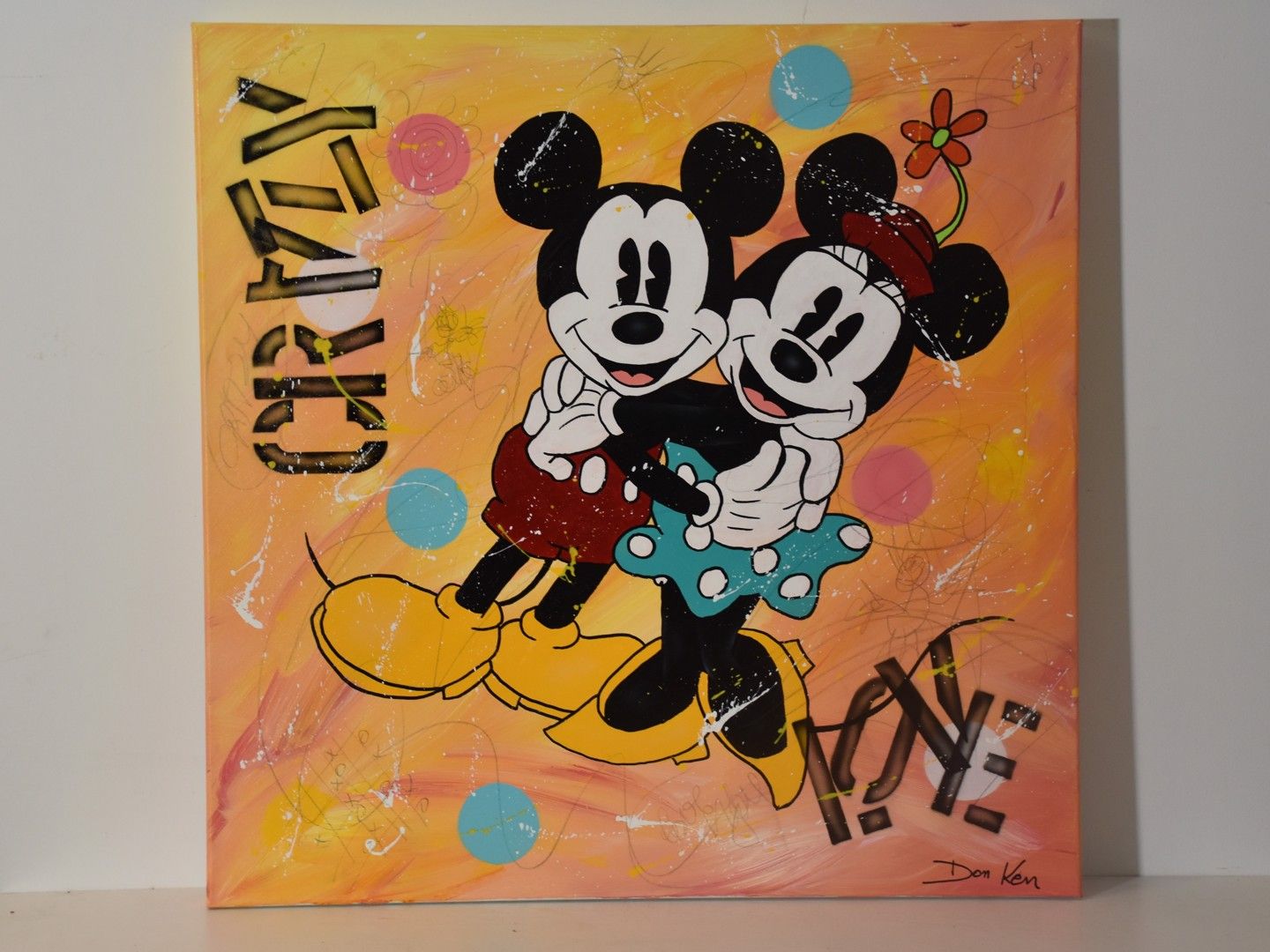 Null Pintura acrílica sobre lienzo firmada DON KEN [1956- ] "Crazy love" tamaño &hellip;