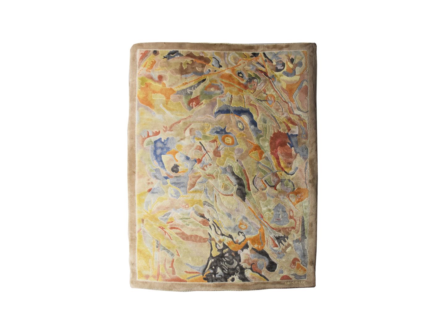 Null 以瓦西里-康定斯基[1866-1944]为原型制作的手工丝毯，尺寸为122 x 91厘米。