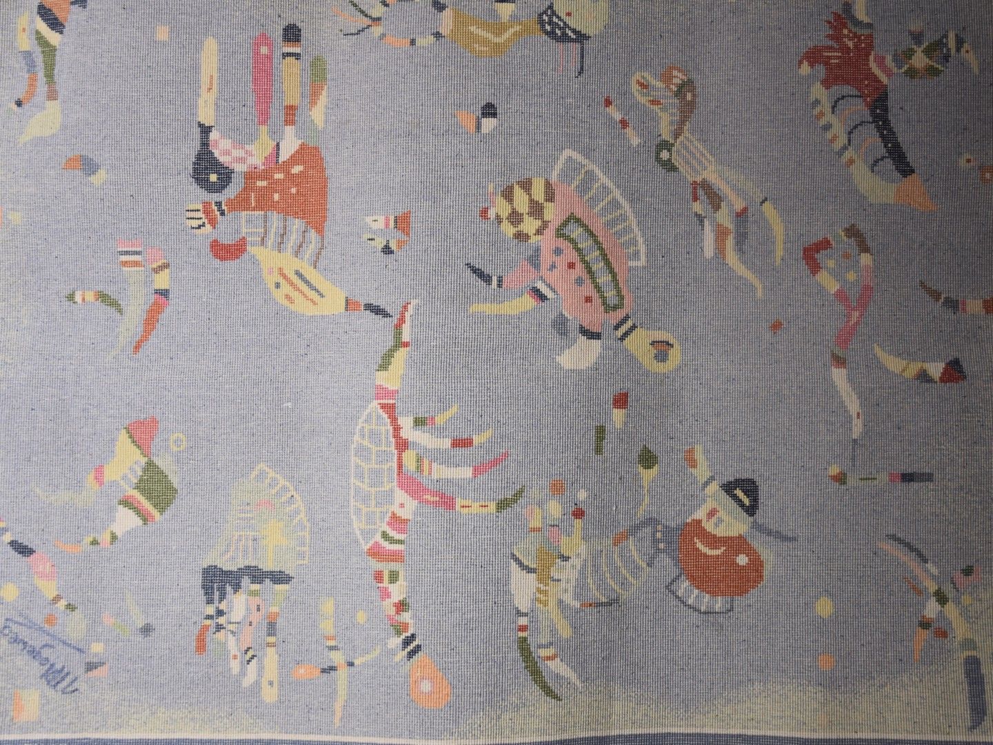 Null 棉和丝的手工地毯，仿照瓦西里-康定斯基[1866-1944]的作品，尺寸为92 x 123厘米。