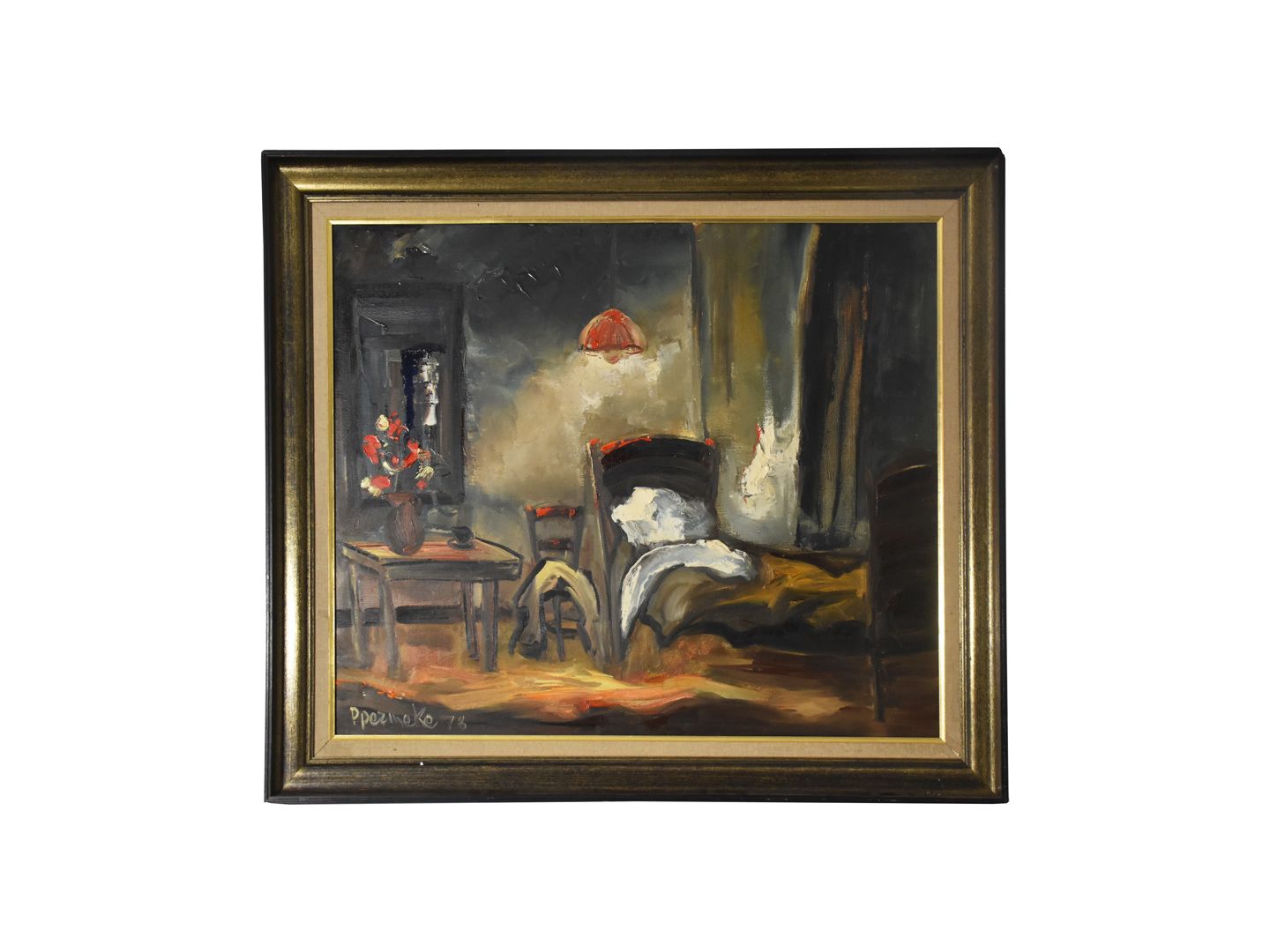 Null 布面油画，署名Paul PERMEKE [1918-1990]，日期为78 "Chambre"，尺寸为80 x 100厘米，框架为99 x 119厘米&hellip;