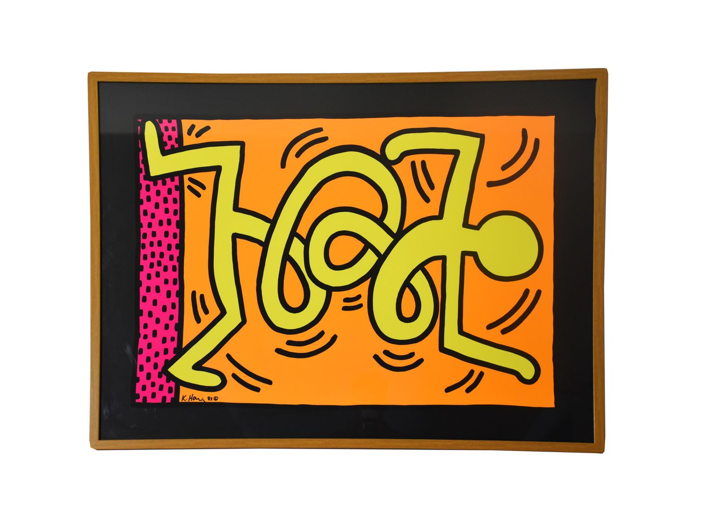 Null 丝网印刷，在板上签名并注明日期：Keith Haring 83尺寸，带框架81 x 104厘米。