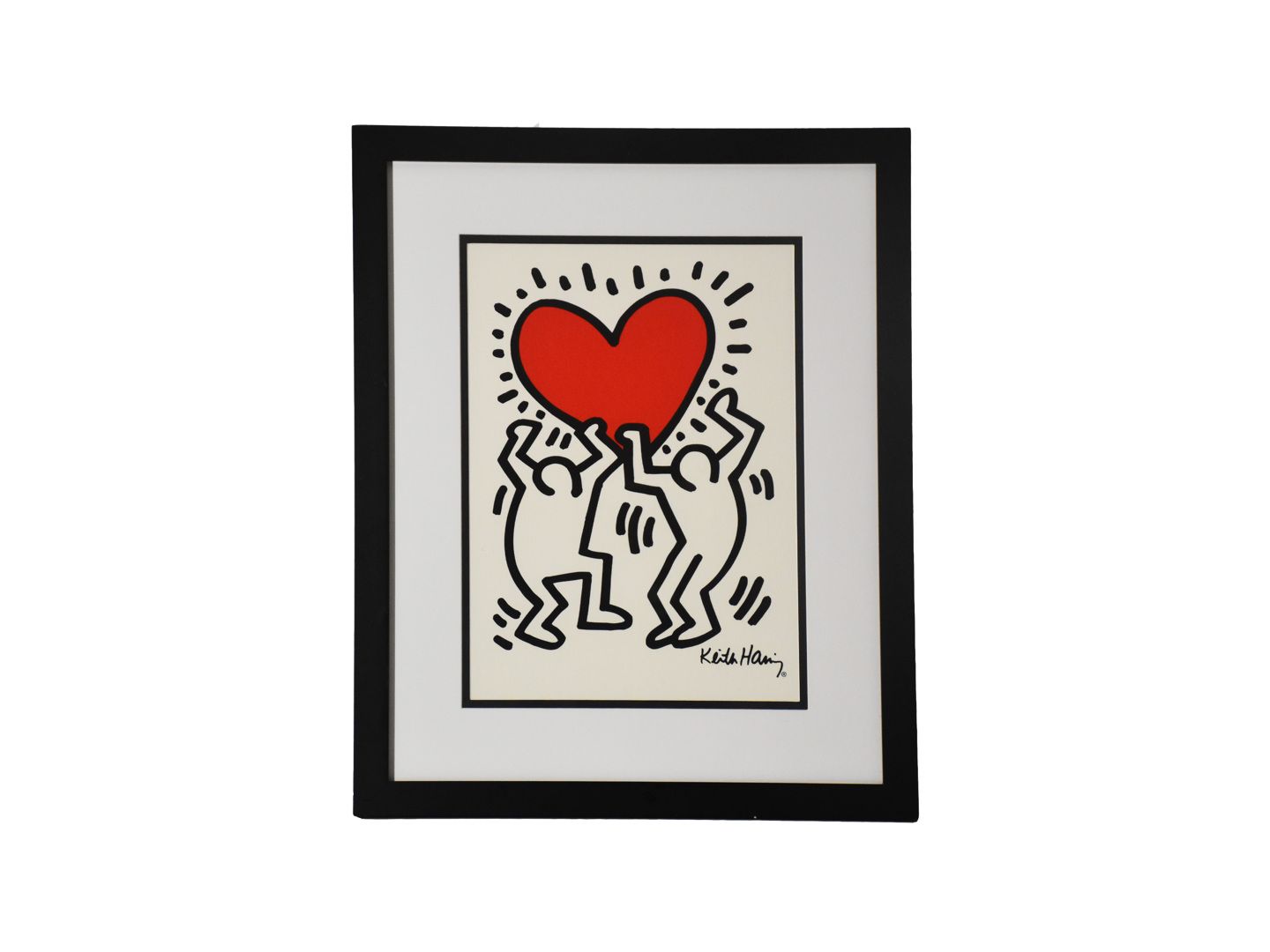 Null Serigraphy on canvas signed in the plate Keith HARING [1958-1990] "red hear&hellip;
