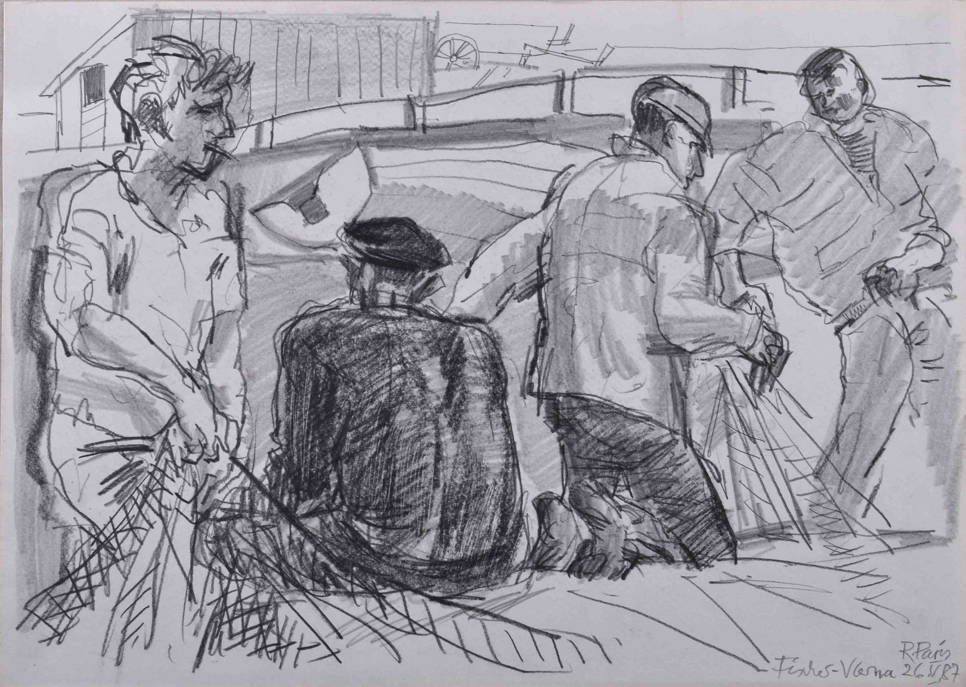 Ronald PARIS (1933-2021) Pêcheur à VlernaDessin - graphite, 30,3 cm x 42 cm,insc&hellip;