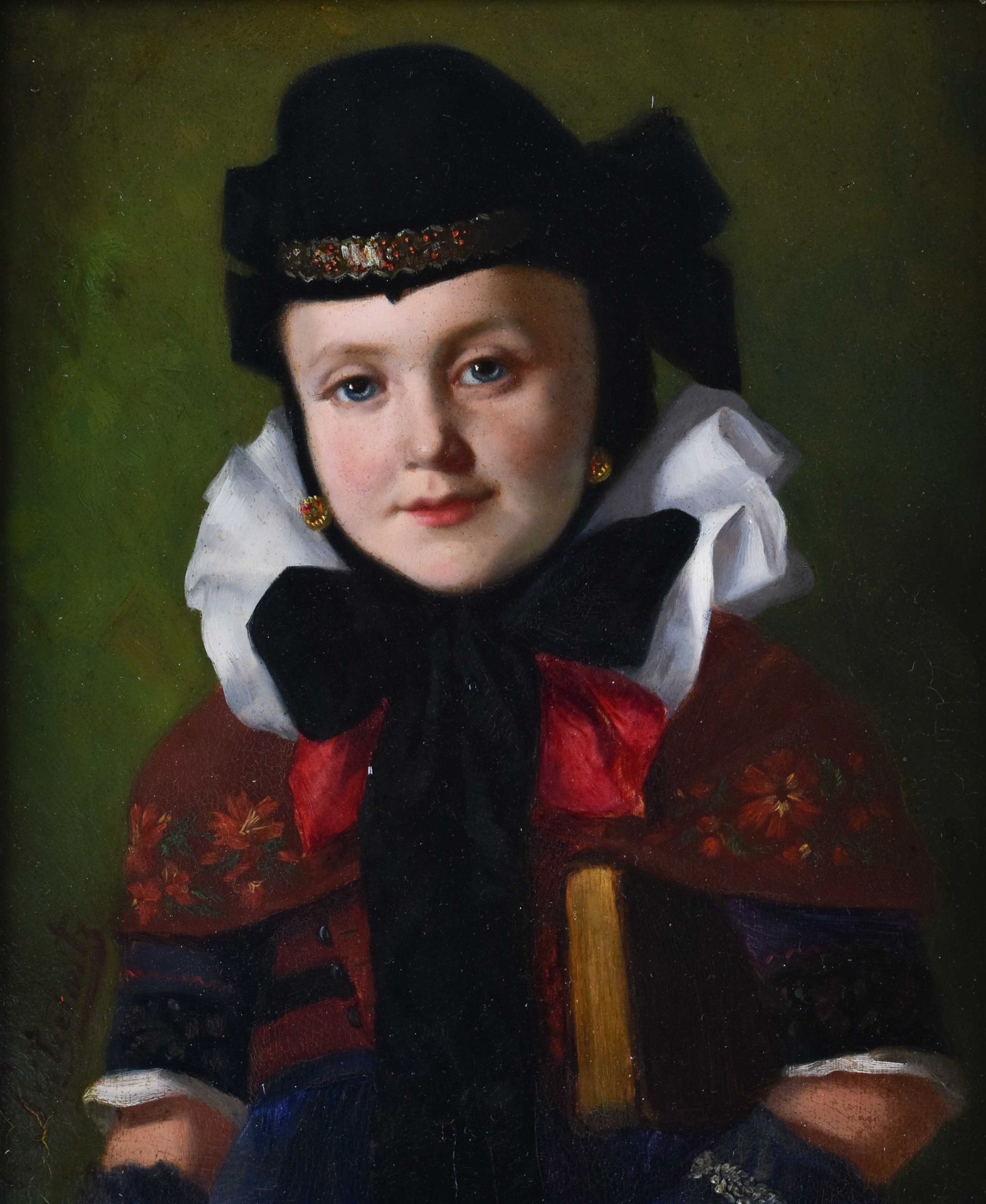 Johanne VON PRITZELWITZ (act.C.1881) 儿童肖像画-油/木，30厘米x25厘米，有框47厘米x41.5厘米，左下角有签名