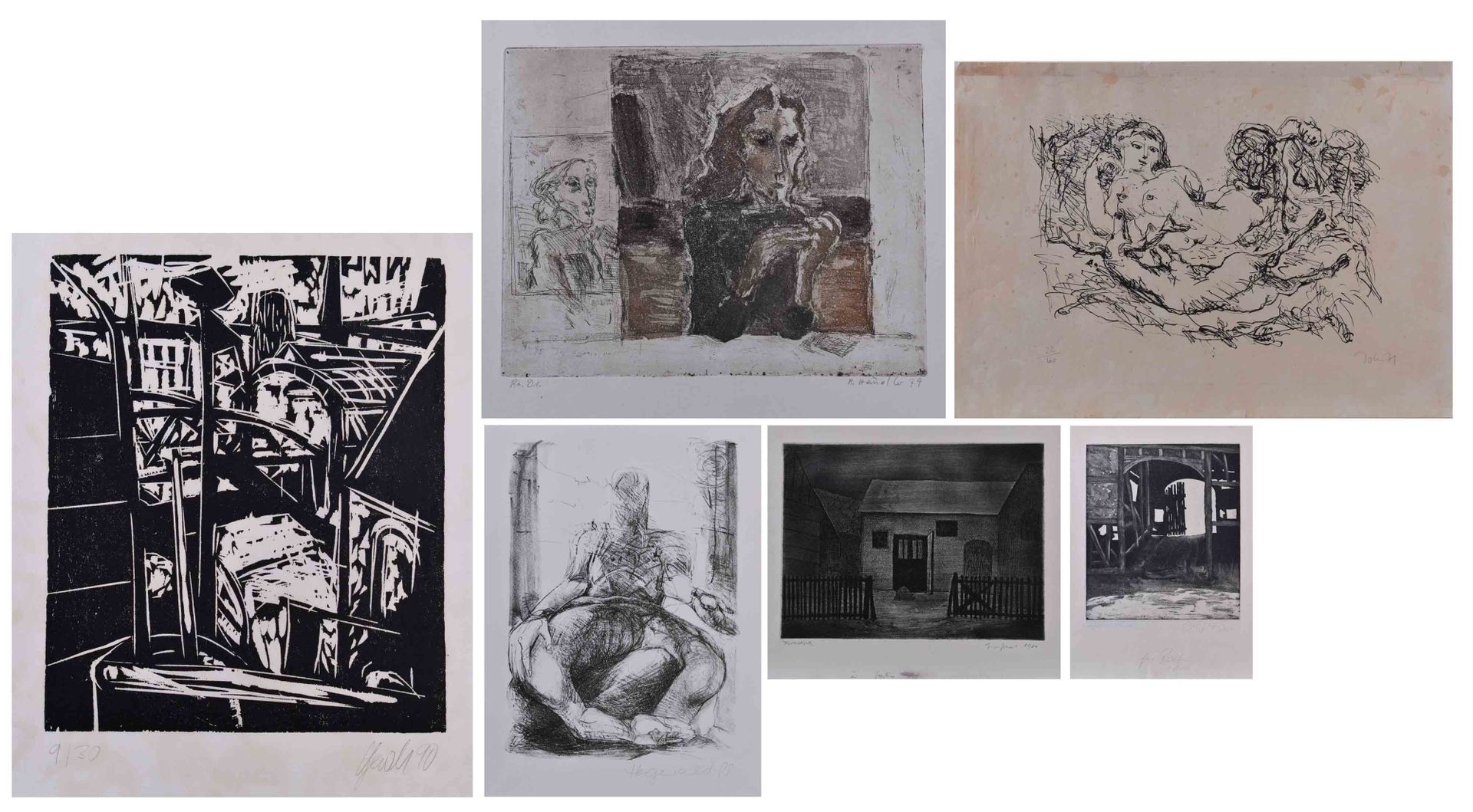 Konvolut Grafiken verschiedene Künstler 6幅版画1）Joachim JOHN（1933-2018），石版画，纸张尺寸31&hellip;