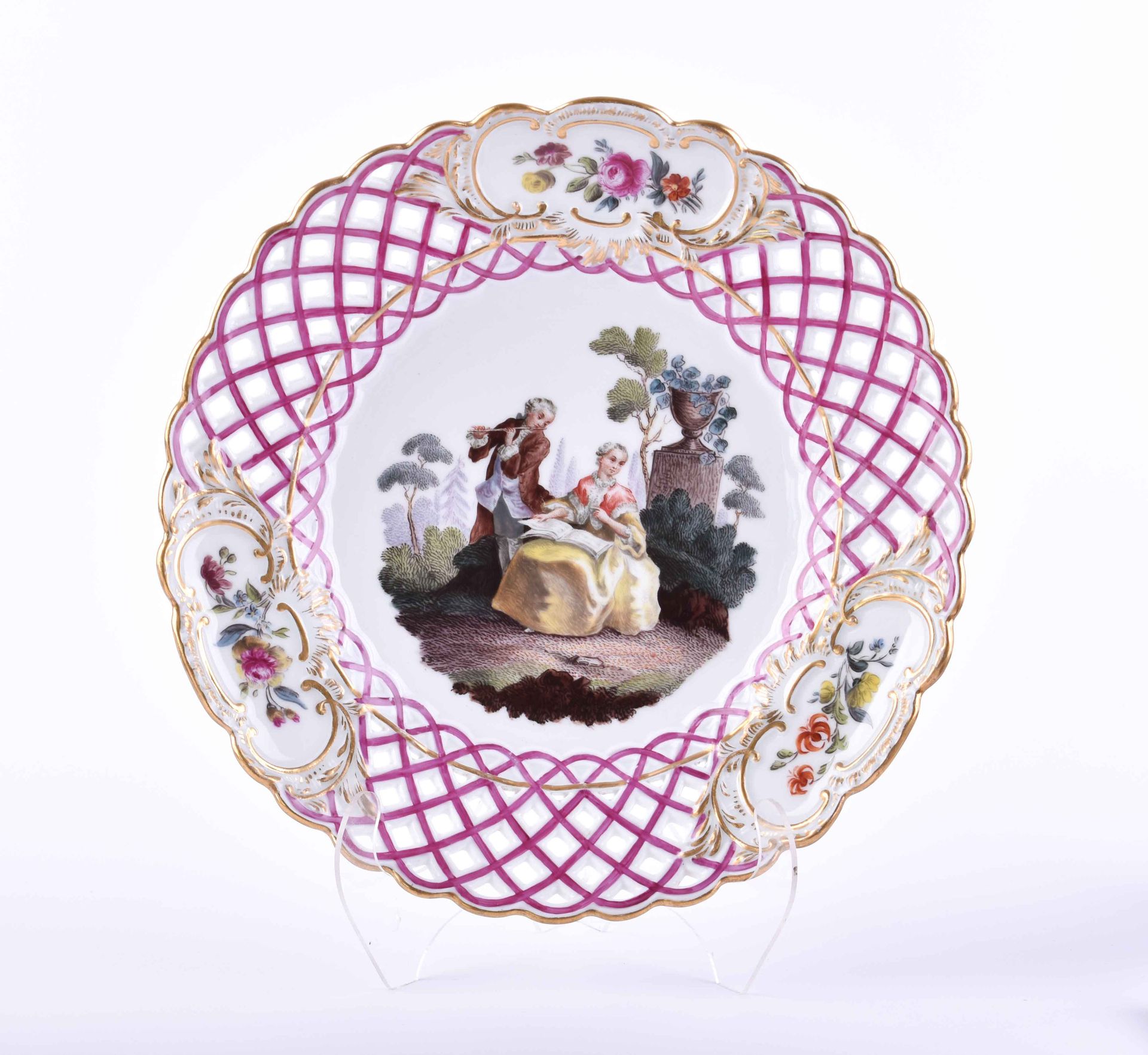 Teller Meissen um 1840/60 Bordure en partie en vannerie, décorée de couleurs et &hellip;