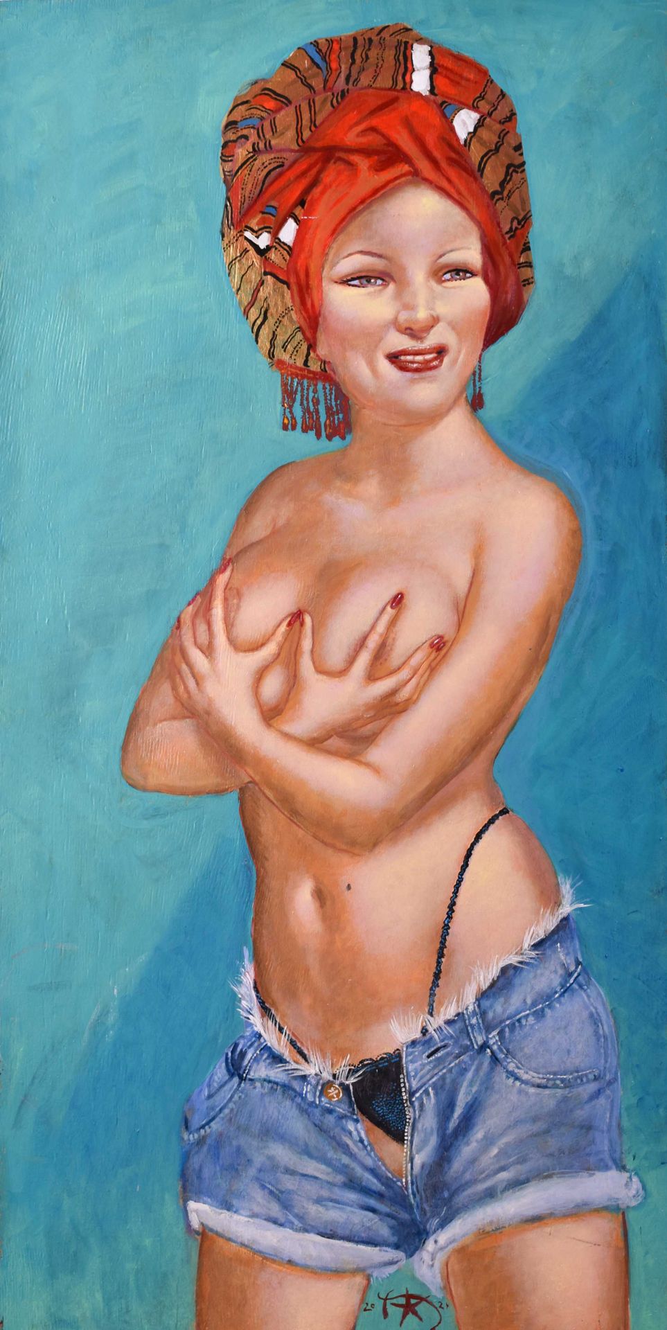 Harald K. SCHULZE (1952) Nudo con turbantePittura - olio/compensato, 120 cm x 60&hellip;