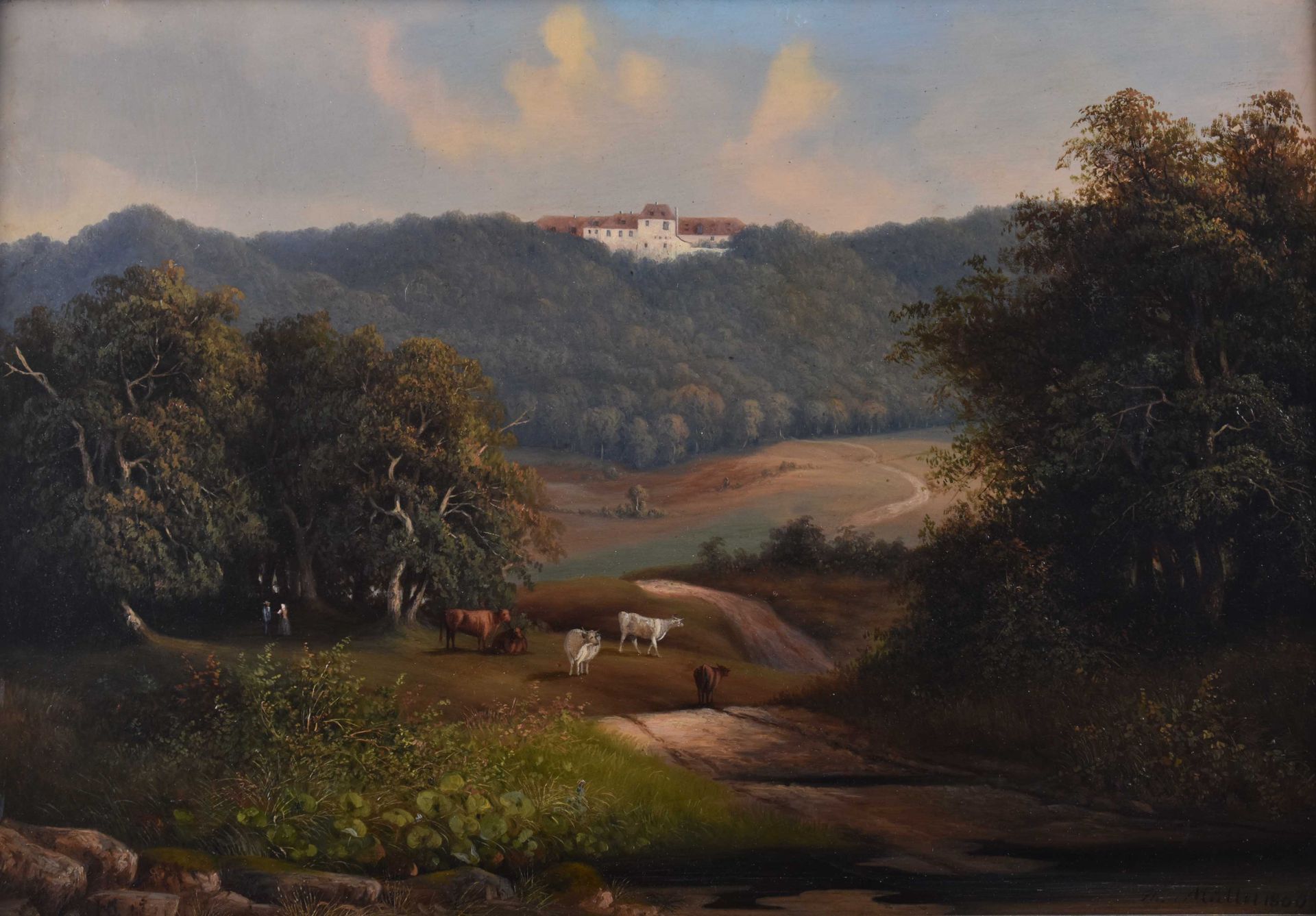 Theodore MÜLLER (1819-1879) paysage de collines avec du bétailPeinture - huile/b&hellip;