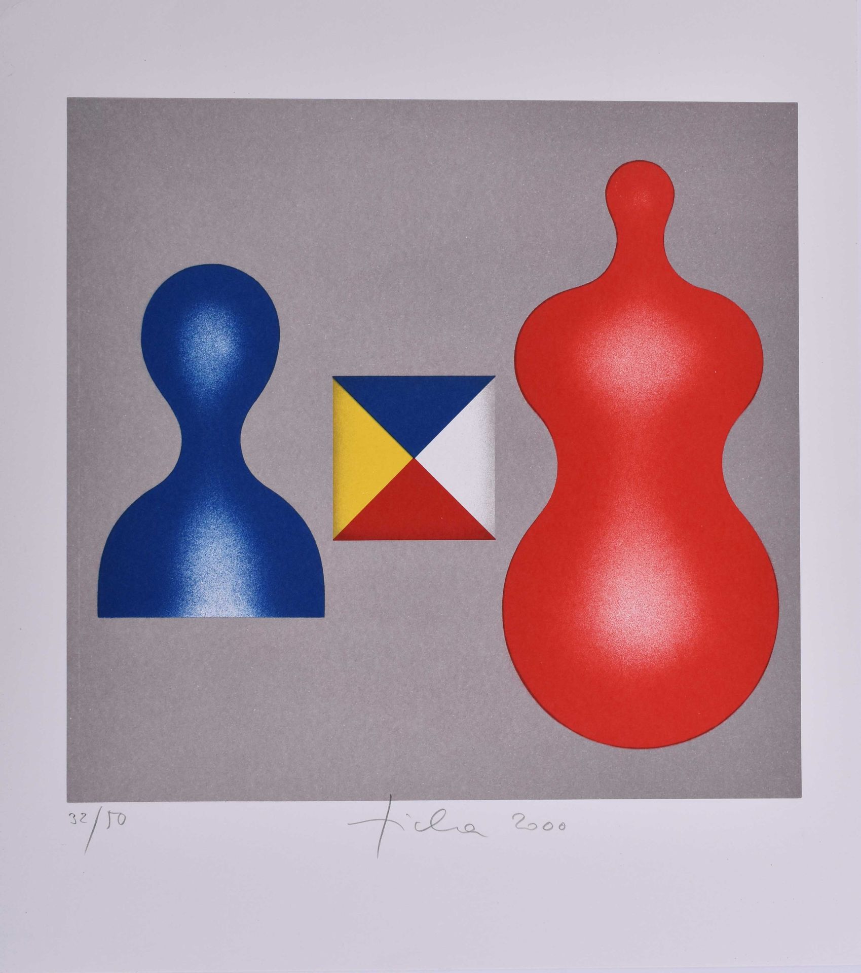 Hans TICHA (1940) figure rouge et bleueGraphique - lithographie en couleurs sur &hellip;