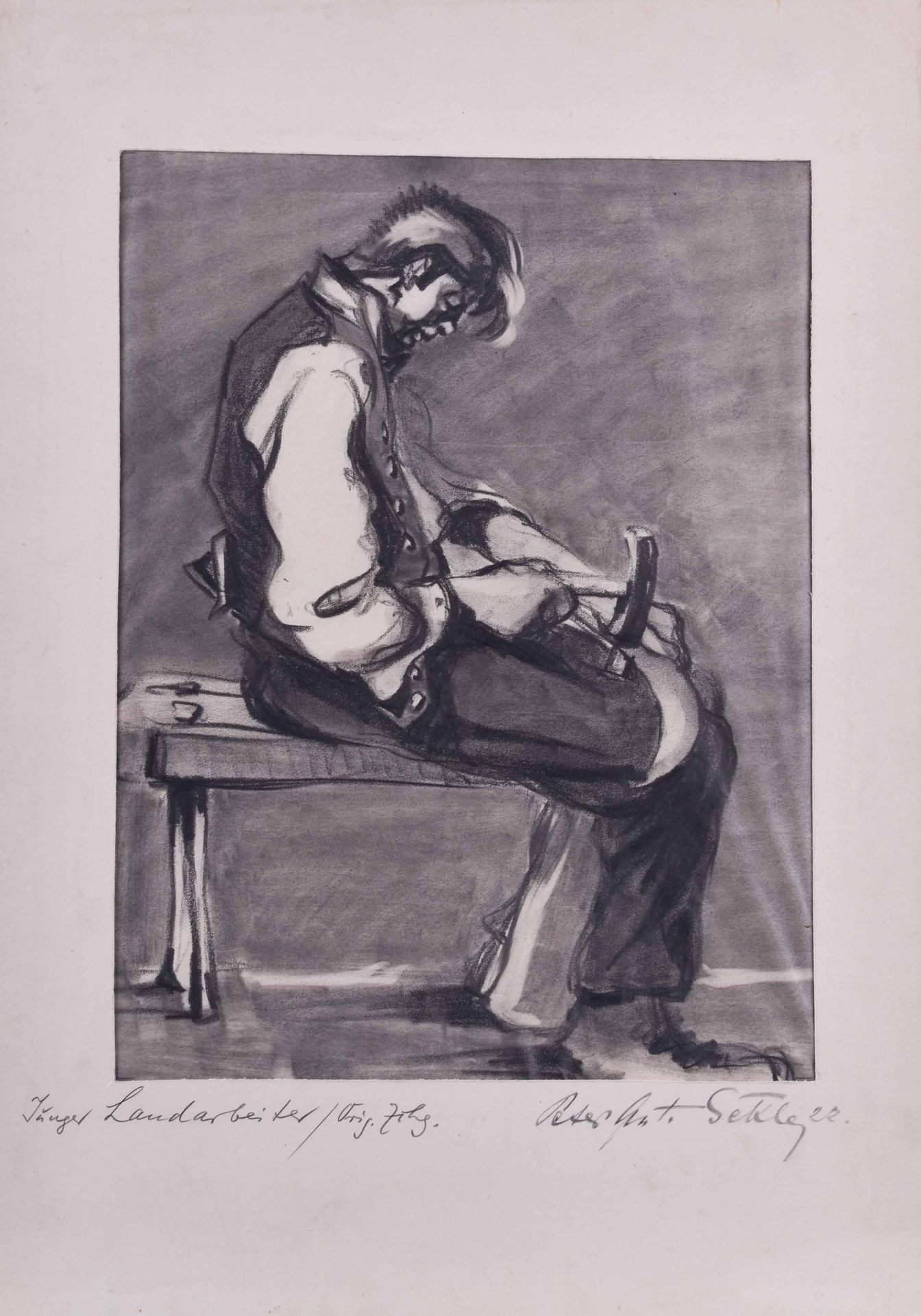 Peter Anton GEKLE (1899-?) young farmhand drawing - graphite on paper, 31,3 x 23&hellip;