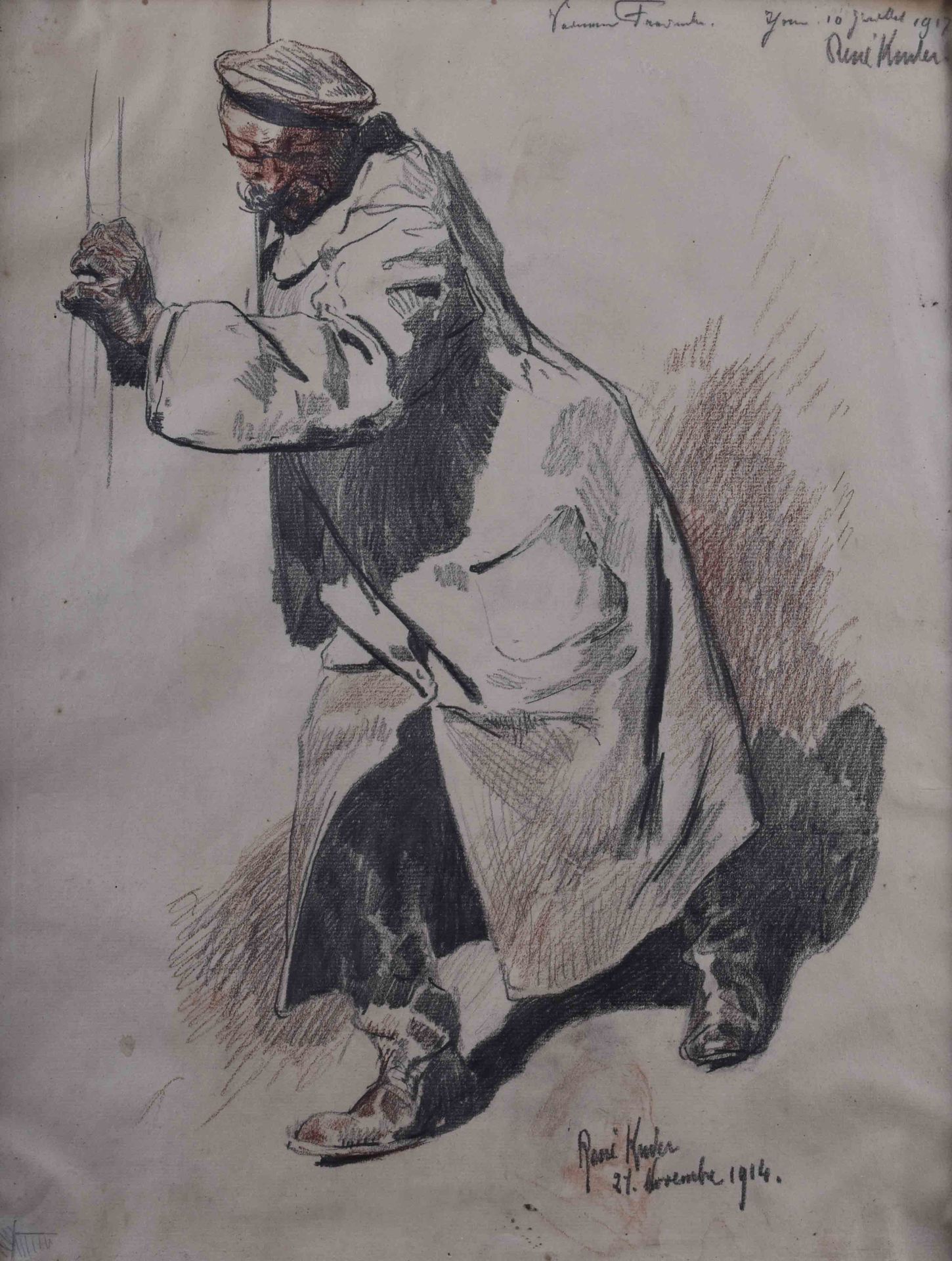 René KUDER (1882-1962) SoldatZeichnug - Graphite/crayon de couleur, 40,5 cm x 32&hellip;