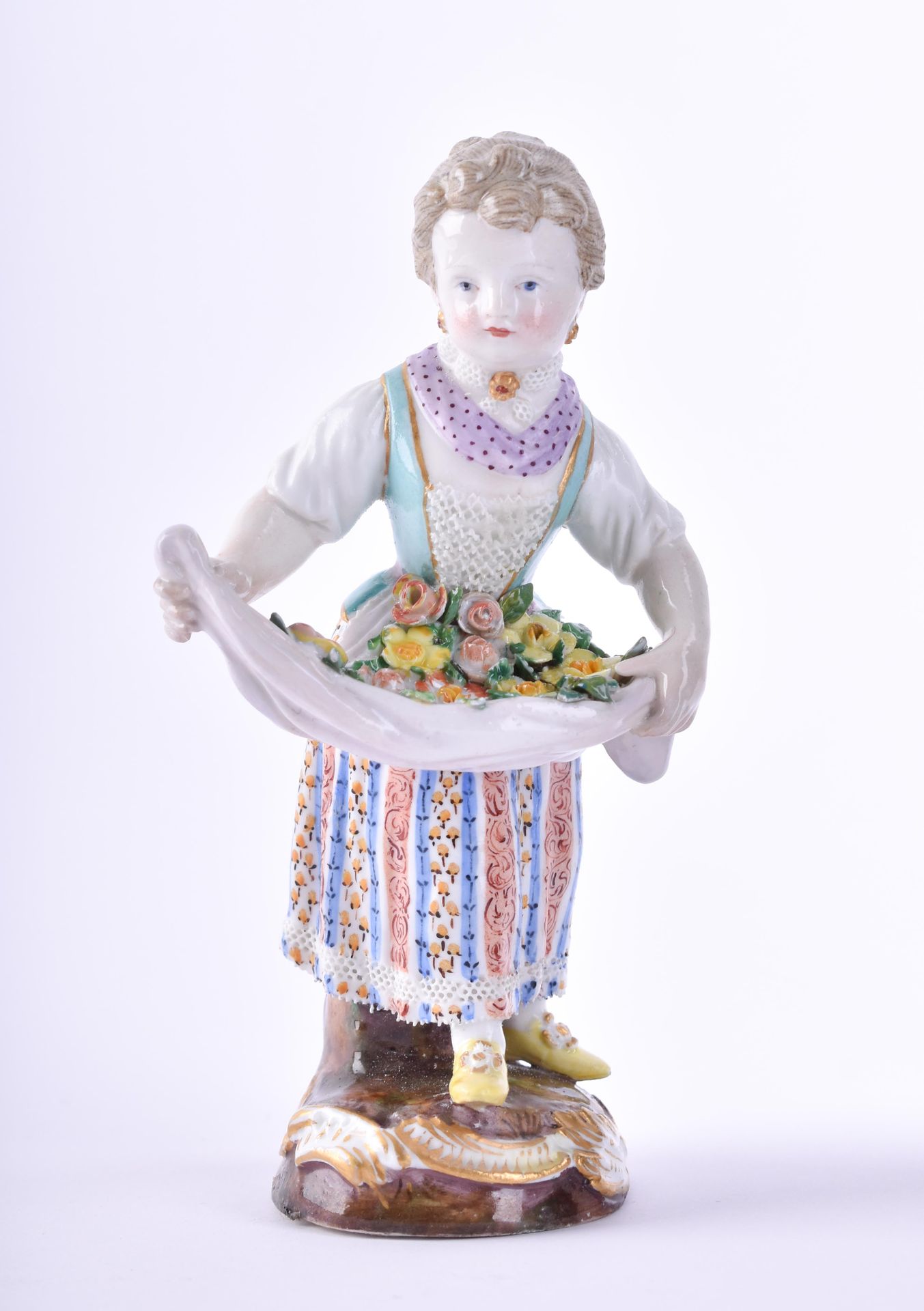 Figur Meissen 19 Jhd. Jeune fille en fleur peinte polychrome, colorée et décorée&hellip;