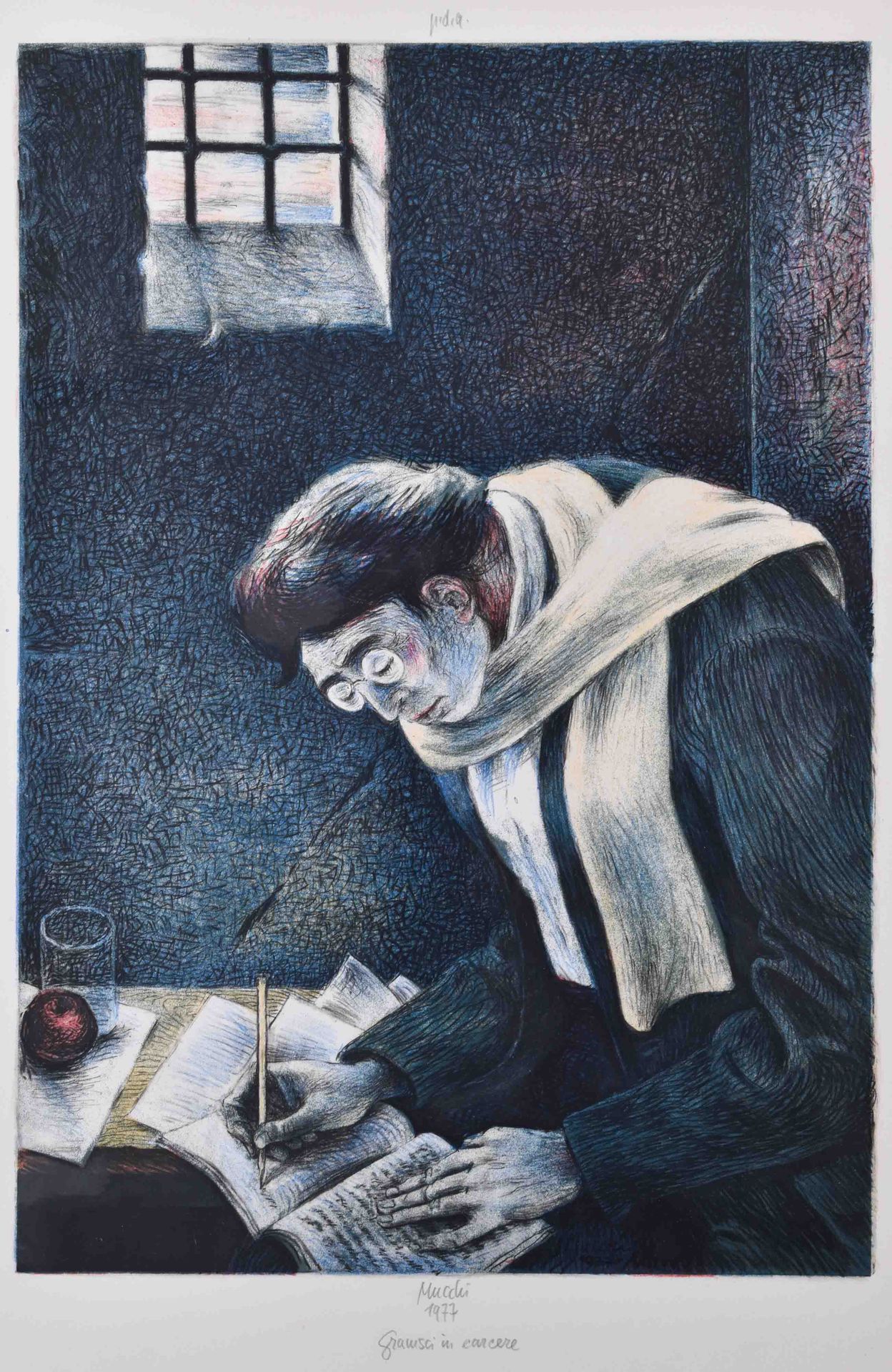 Gabriele Mucchi (1899-2002) Im KerkerGrafik - 彩色石版画，在顶部和底部的中心刻有签名和日期1977年，尺寸：68厘&hellip;