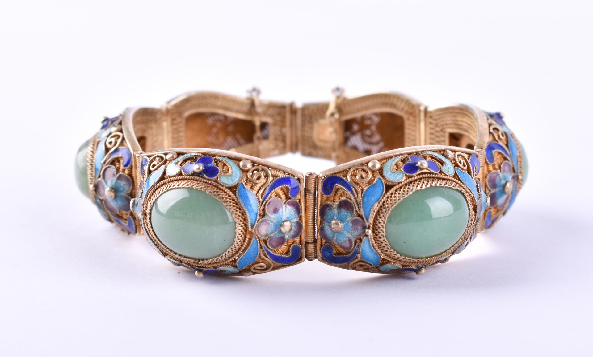 Filigranes Silberarmband mit Jade fein ziseliertes vergoldetes Silberarmband mit&hellip;