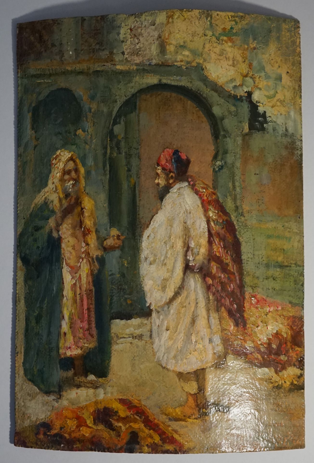 Null ORIENTALIST SCHOOL, "Two Men at the Market", oil on canvas pasted on panel.&hellip;