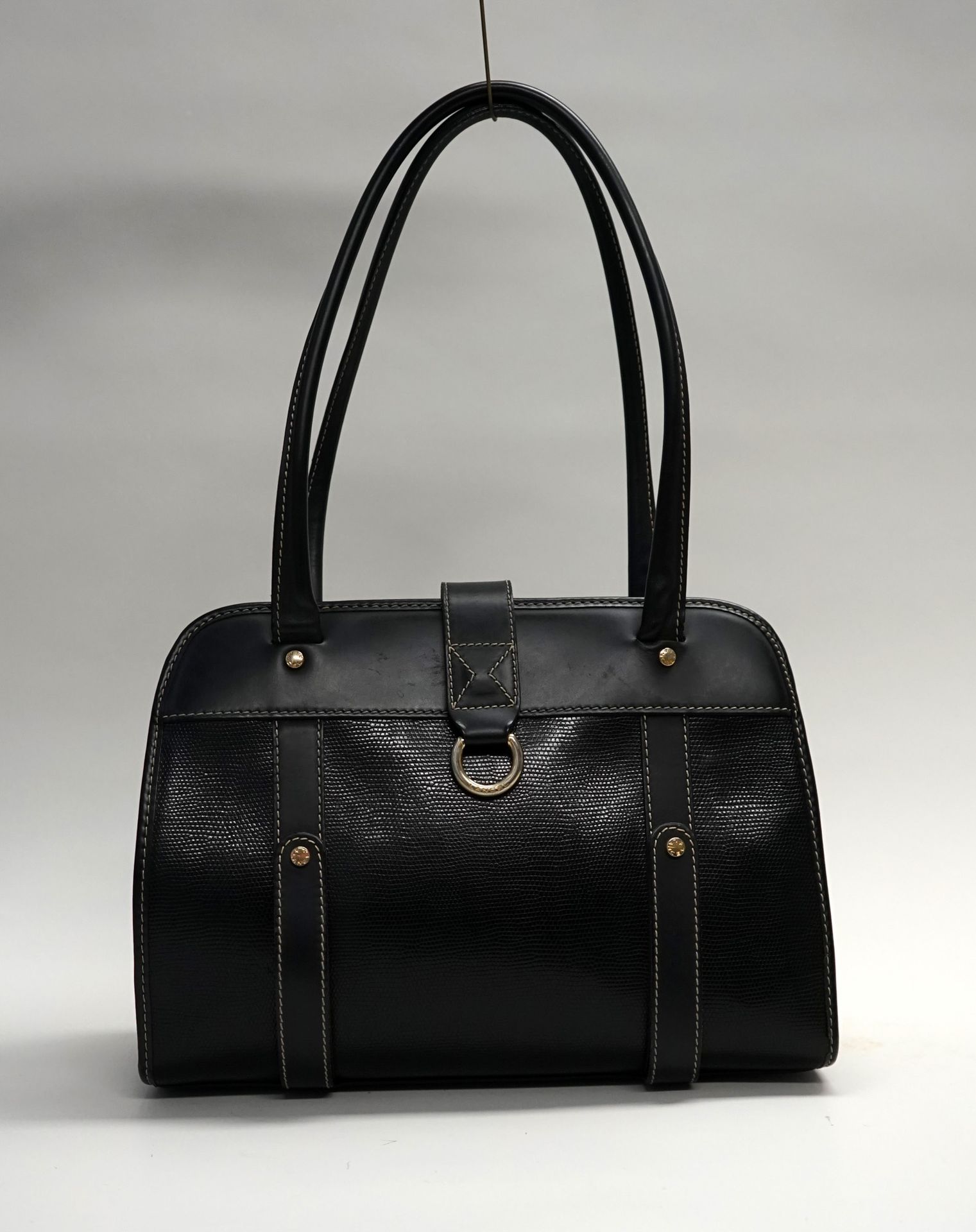 Null LANCEL - "Elsa" line shoulder bag in coated canvas and black leather. Very &hellip;