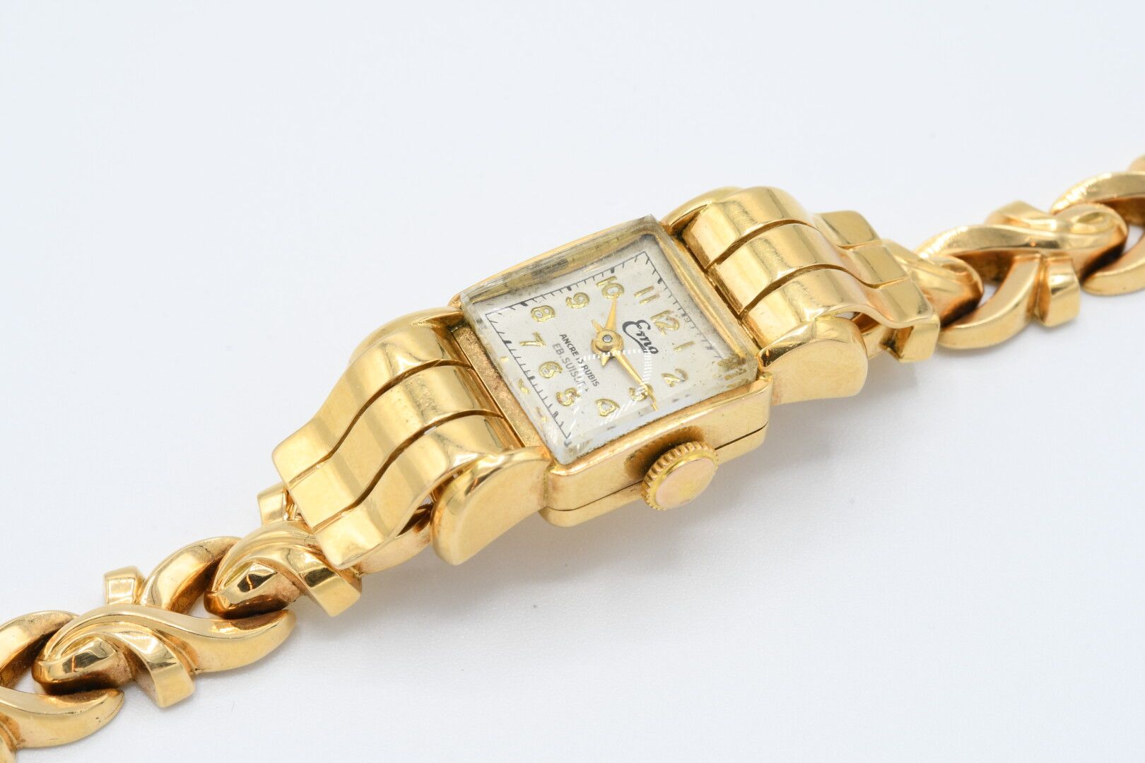 Null EMA - MONTRE bracelet de dame en or jaune 18k, cadran carré à fond argenté,&hellip;