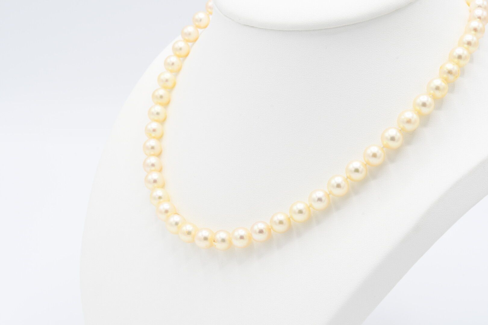Null COLLIER de 80 perles de culture Choker, fermoir en or jaune 18k avec chaine&hellip;