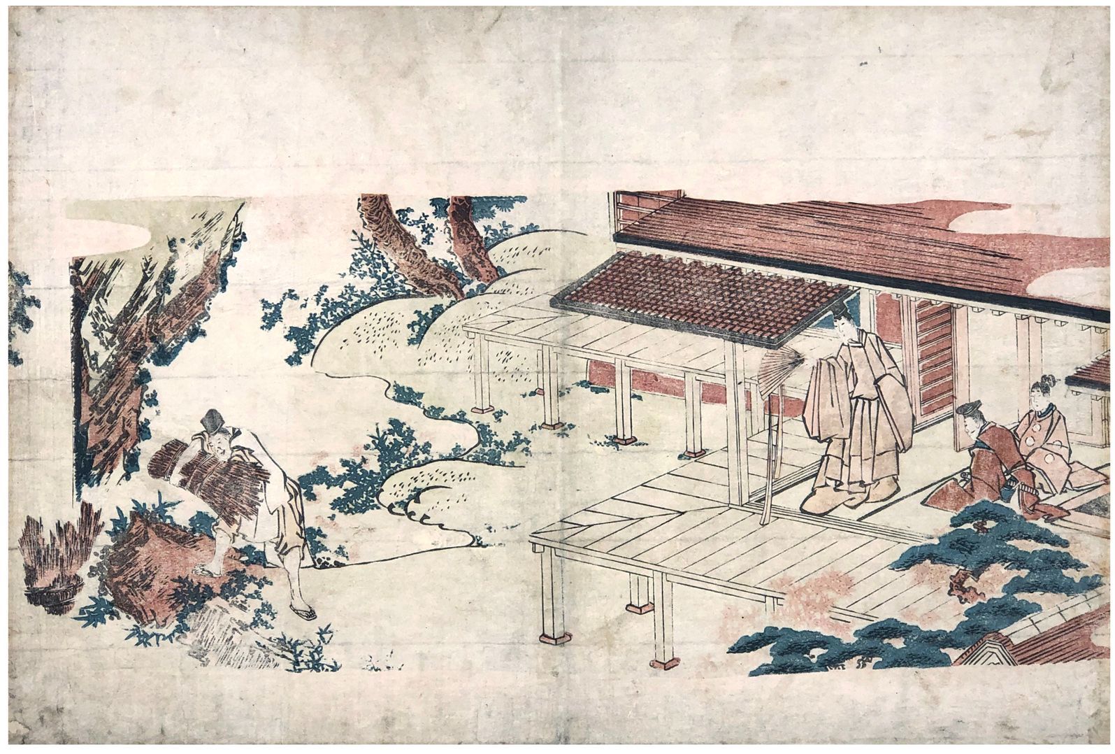 Japanese Woodblock Print by Katsushika Hokusai Servant Throwing Brush into a Wat&hellip;