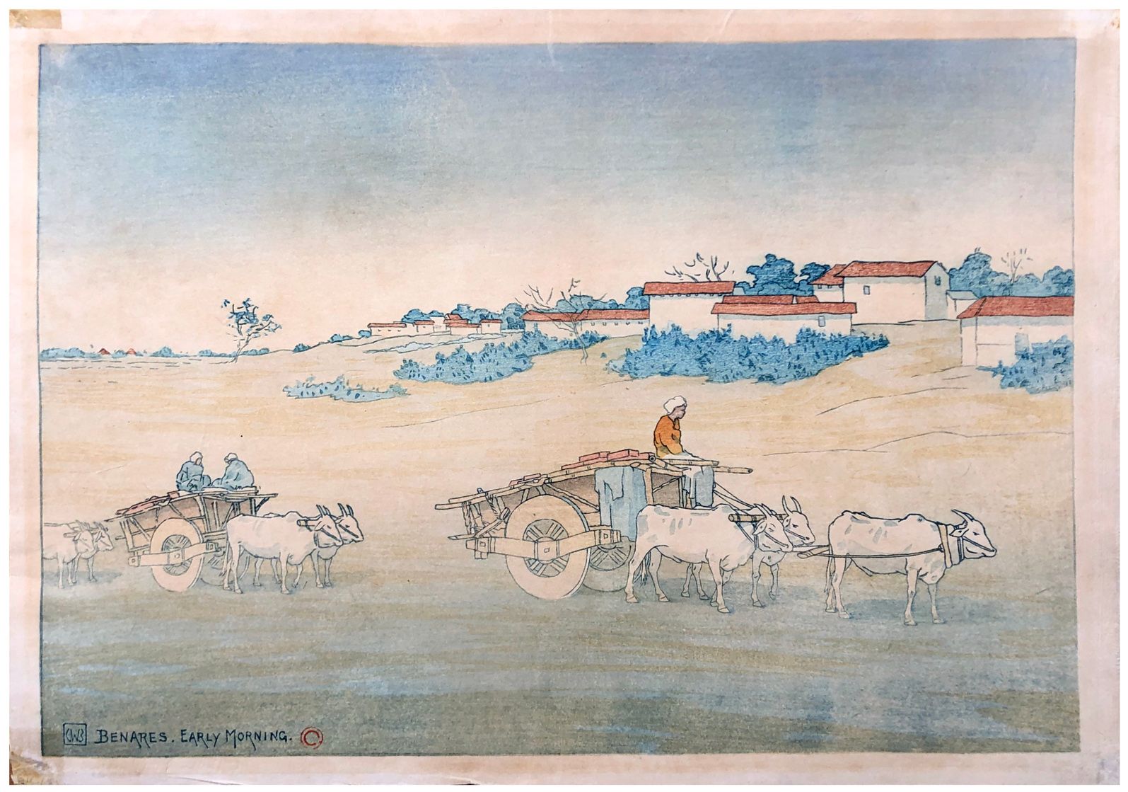 Japanese Woodblock Print by Charles Bartlett Benares Early Morning 
非常轻微的褪色、调色，左&hellip;