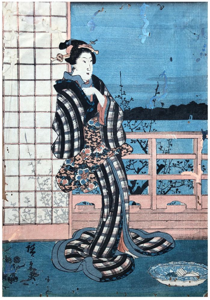 Japanese Woodblock Print Utagawa Hiroshige Décoloration, multiples trous de vers&hellip;