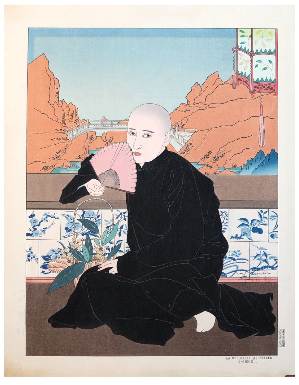 Japanese Woodblock Print Paul Jacoulet 
轻微褪色，非常轻微的调色。限量版。手工签名，编号为161，共350个尺寸。 18&hellip;