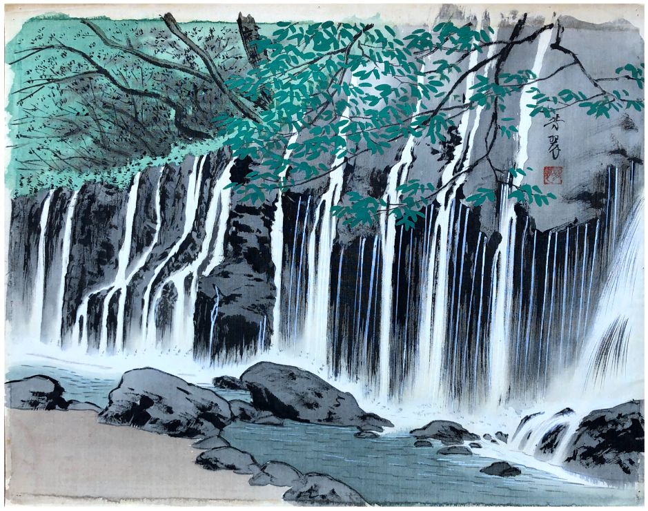Japanese Hand Painting Yamamoto Hosui 非常好。画在丝绸上。手工签名并盖章的山本细井。尺寸。 16 3/4" x 13" (&hellip;