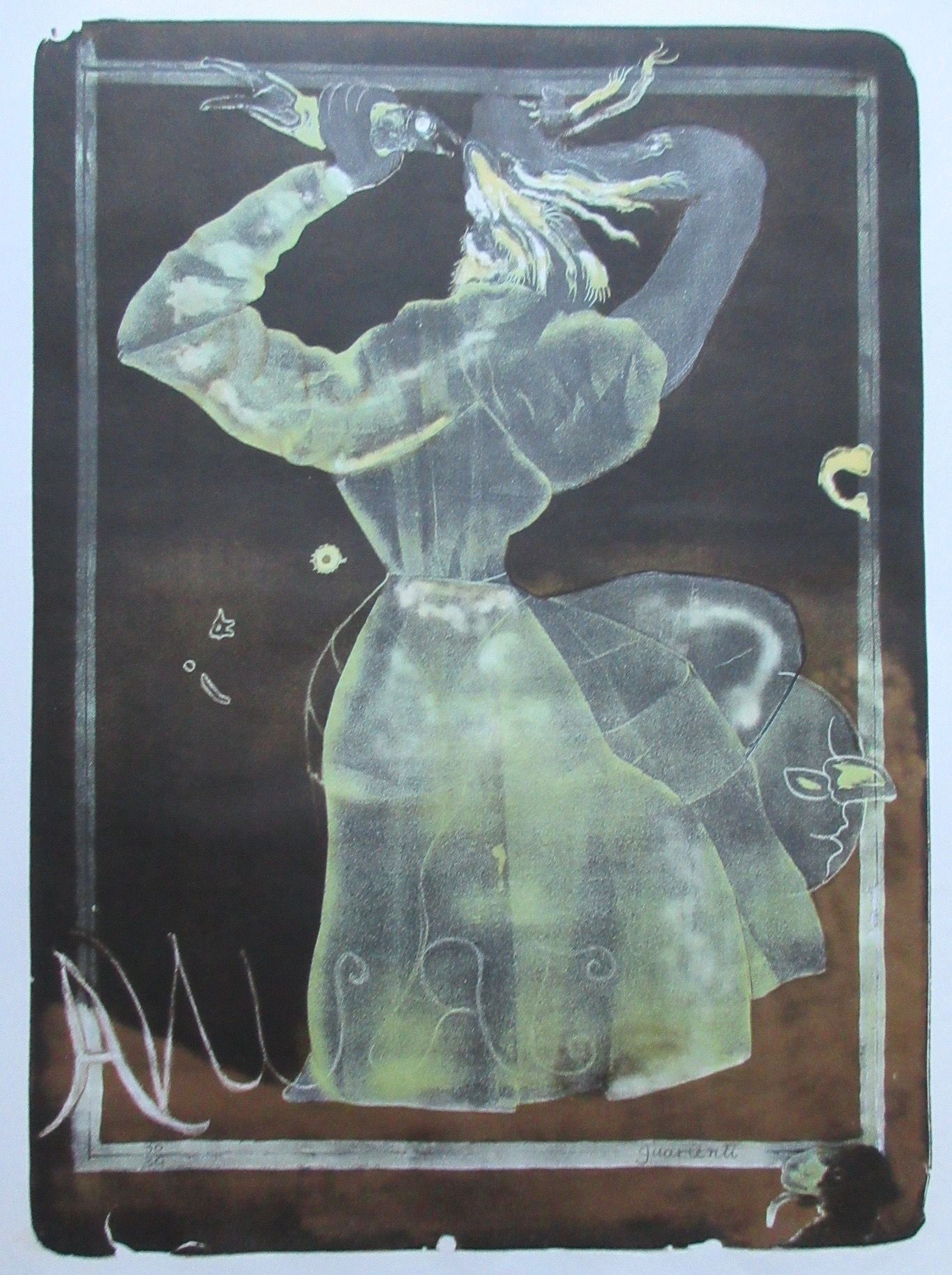 Null Carlo GUARIENTI (1923) 彩色石板画，标题为 "IRUNA"，编号为30/30，背景有签名，71 x 51 cm
