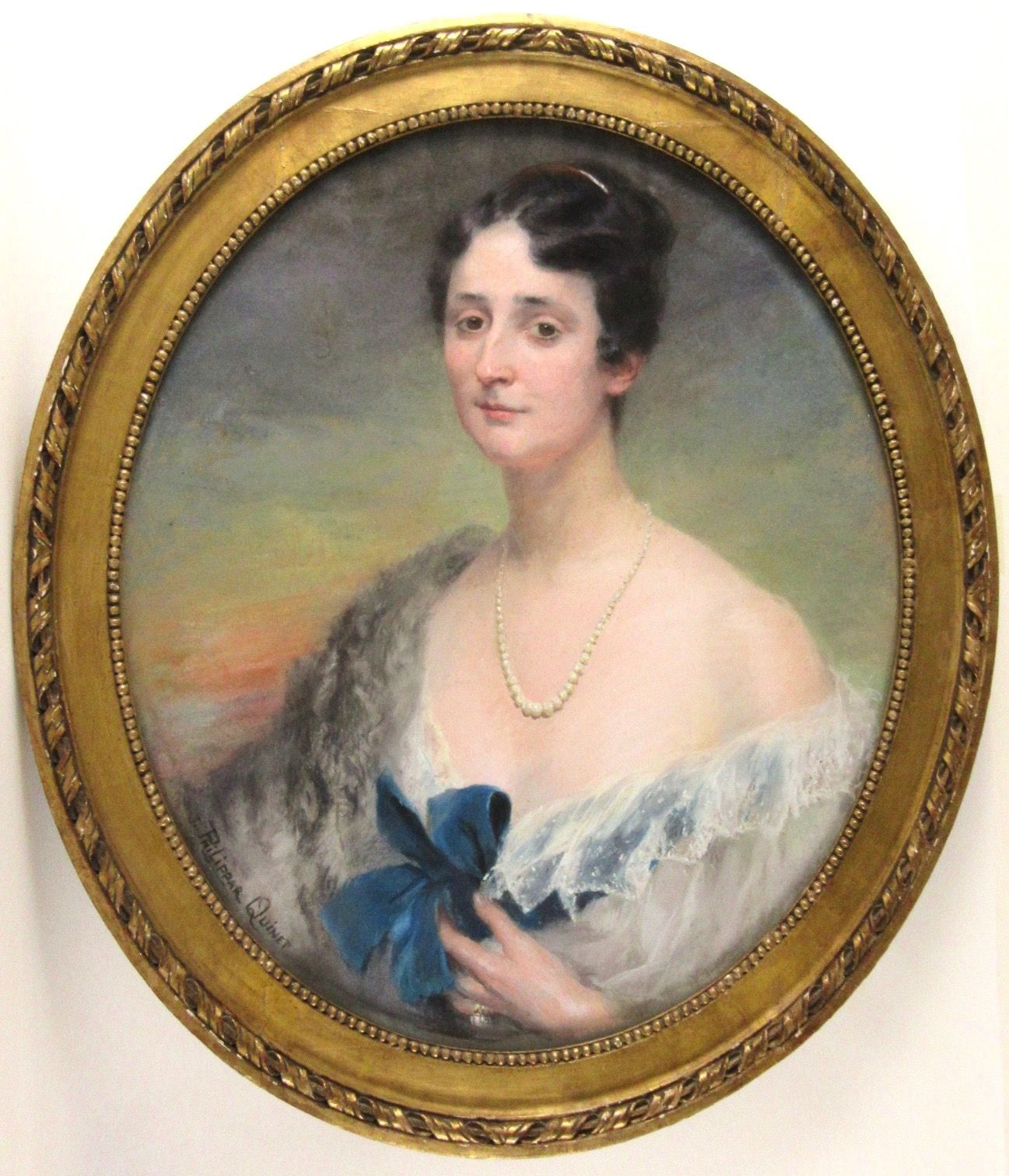 Null Jeanne PHILIPPAR-QUINET (XIX-XX) Pastel on paper, "Femme au collier de Perl&hellip;