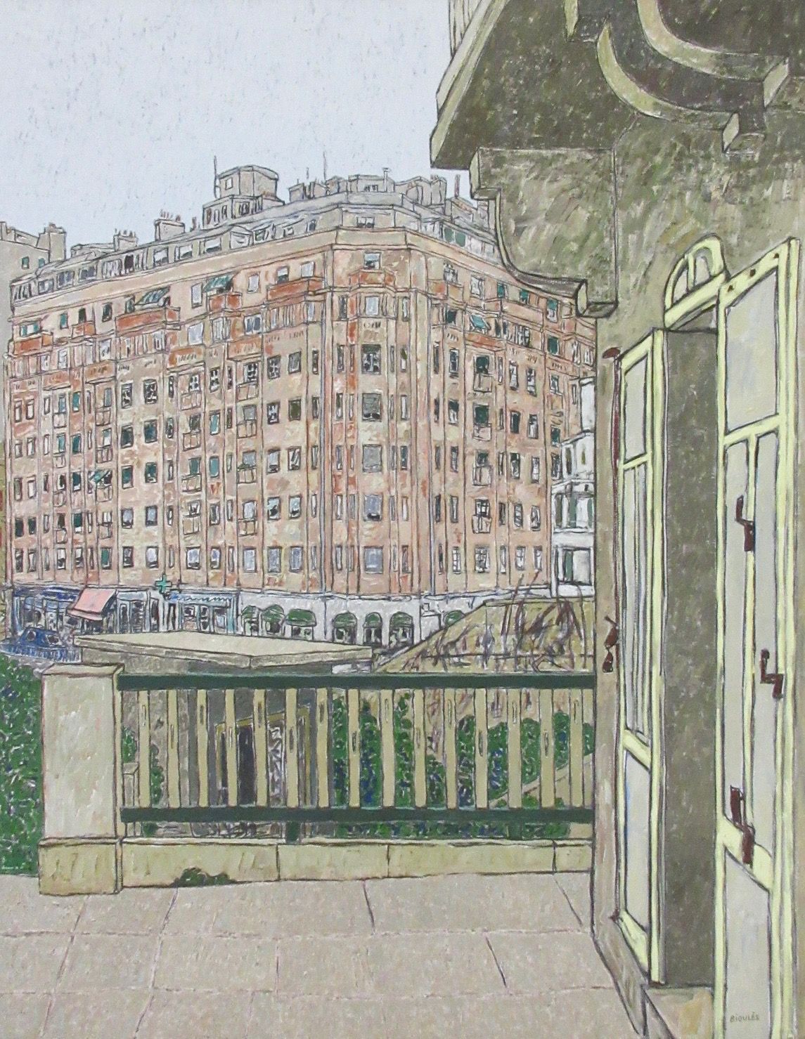 Null Vincent BIOULES (1938) 大型布面油画，"L'Immeuble des Catalans"，右下角签名，会签，标题和日期，114 &hellip;