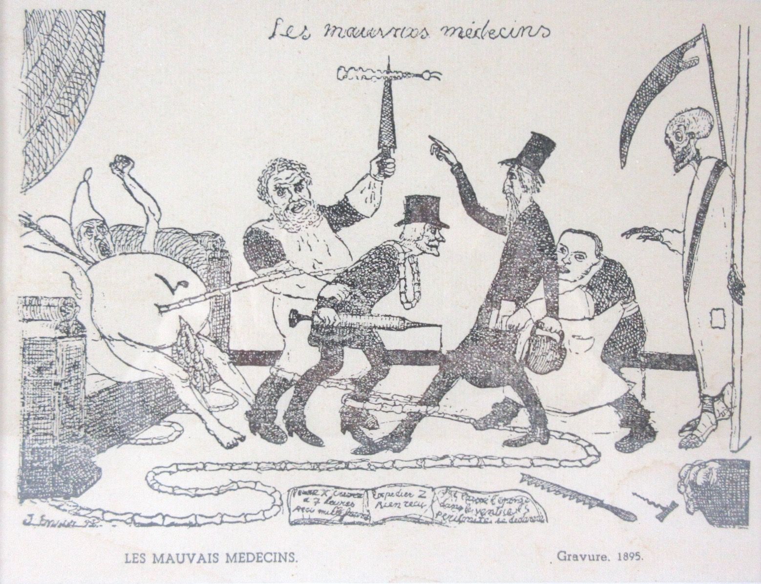Null 詹姆斯-恩索尔（1860-1949 年）雕刻作品 "Les Mauvais Médecins"，中上部和左下方有标题，左下方有版式签名和日期，右下方有&hellip;