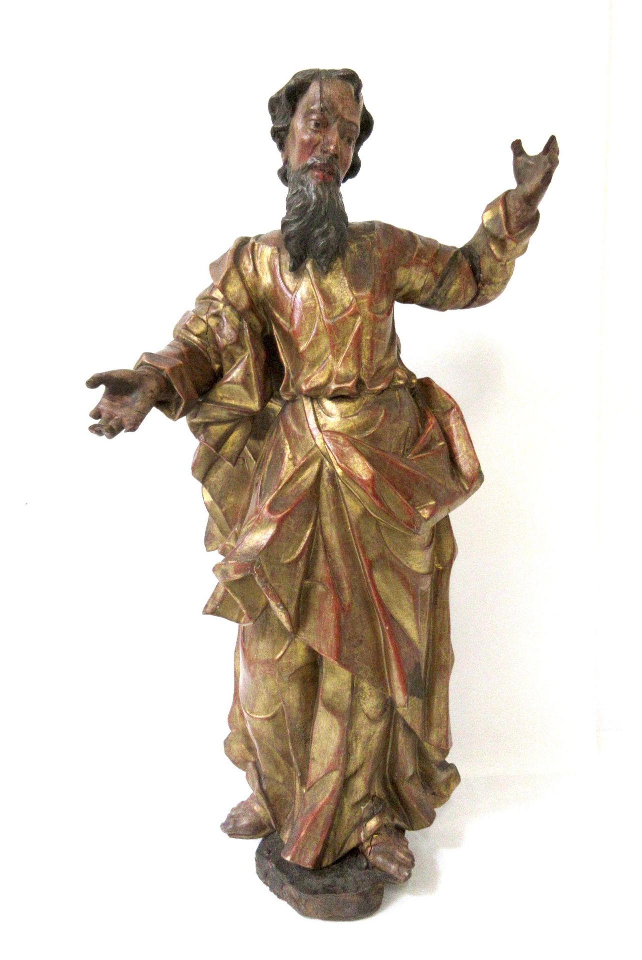Null Saint personnage, fort probablement St Pierre, en bois sculpté polychromé e&hellip;