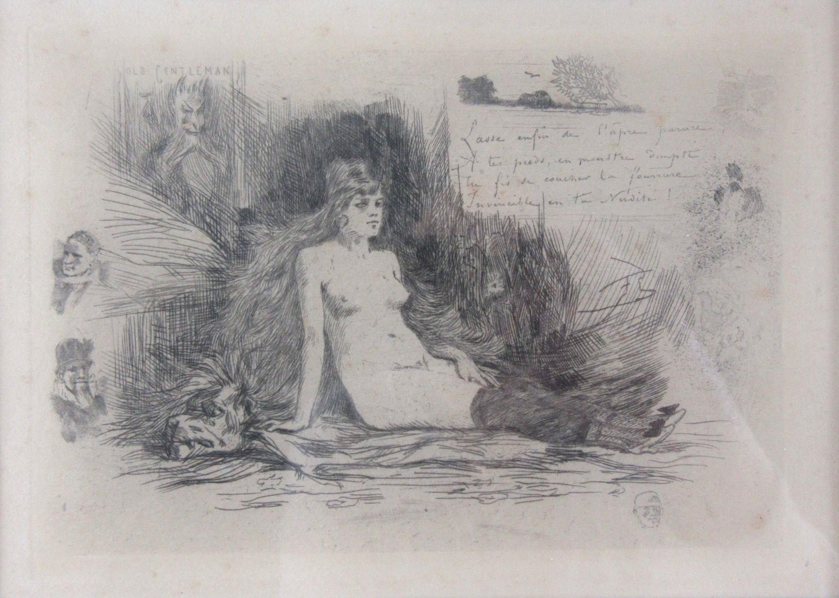 Null Félicien ROPS (1833-1898) Gravure, "Femme Nue à la Fourrure", 11 x 15,5 cm,&hellip;
