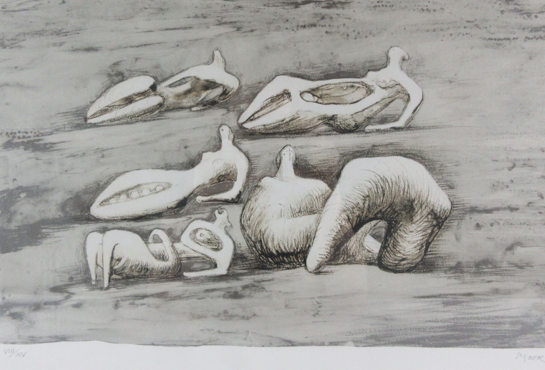 Null Henry MOORE (1898-1986) Lithographie en couleurs, "5 Reclining Figures", si&hellip;