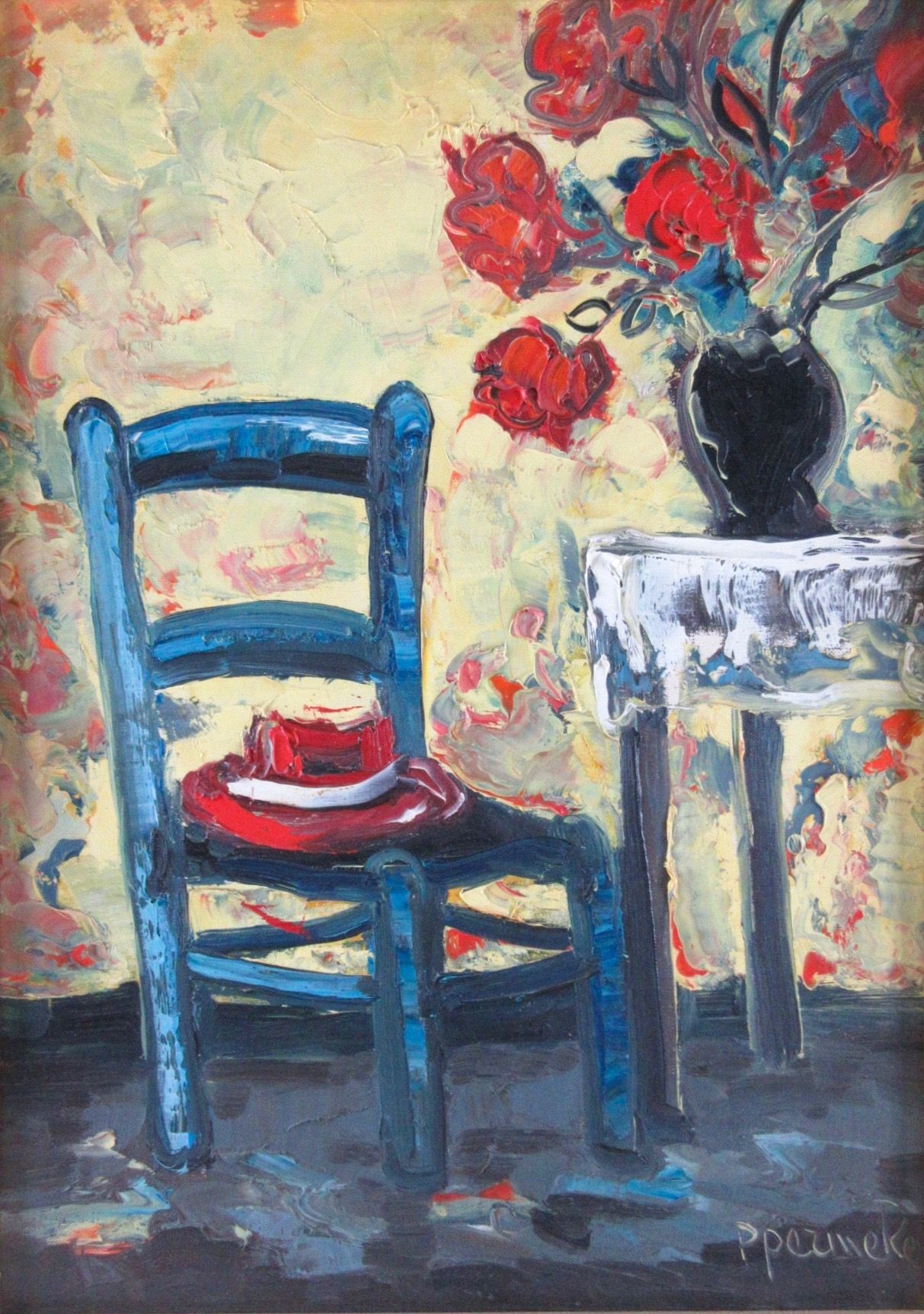Null Paul PERMEKE (1918-1990) Huile sur toile, "La Chaise au Chapeau Rouge", sig&hellip;