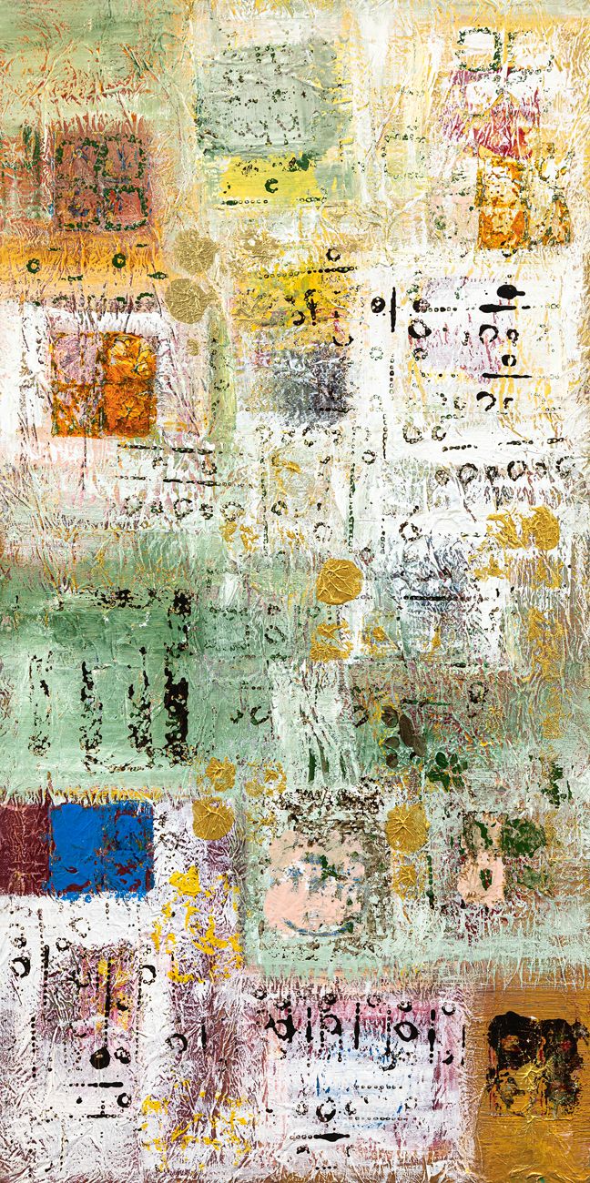 MAURA BRUNO (1966) - Simboli Olio e collage si carta su tela

cm 120x60

Firma, &hellip;