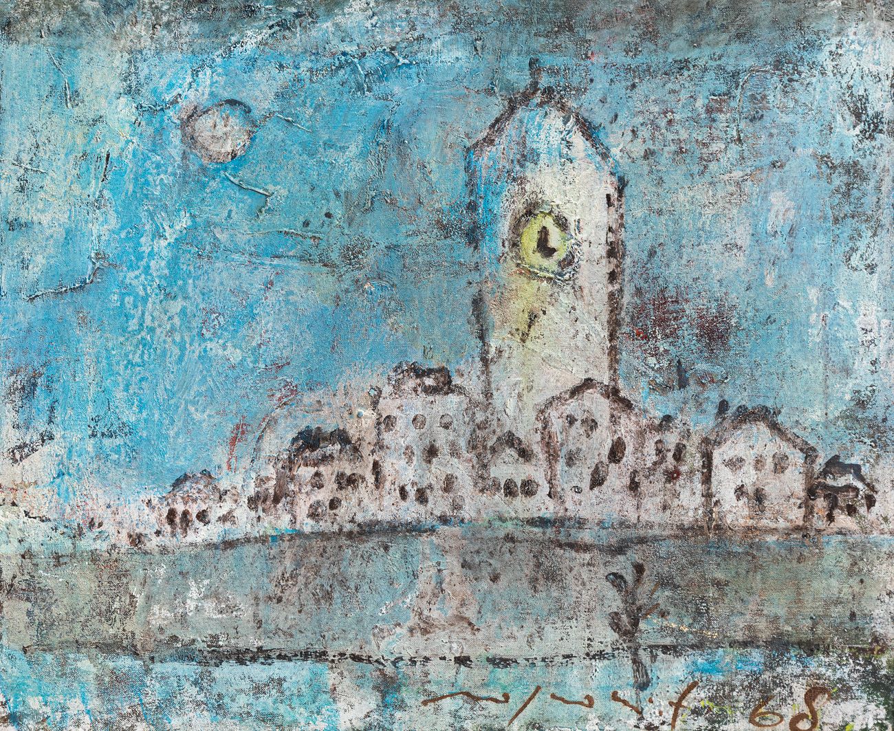 FRANCO ROGNONI (1913-1999) - Paese azzurro, 1968 Huile sur toile

46x55 cm

Sign&hellip;