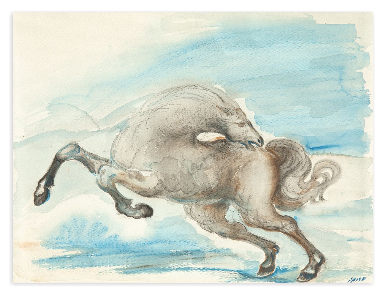 ALIGI SASSU (1912-2000) - " cavallo rampante" Acquerello e carboncino su carta

&hellip;