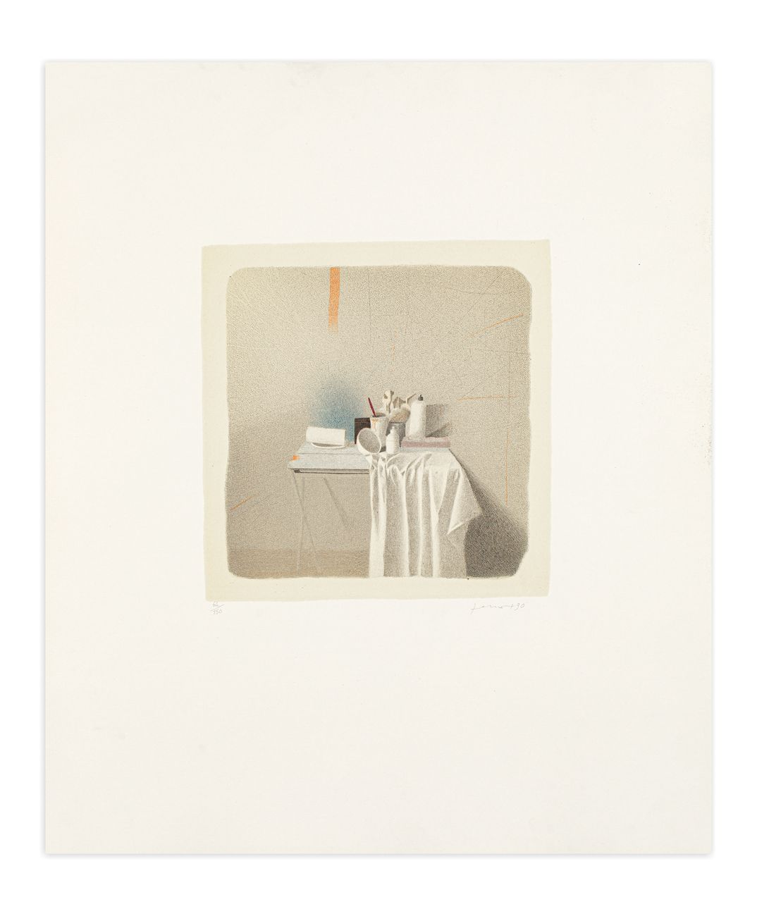 GIANFRANCO FERRONI (1927-2001) - Diversi oggetti e panneggio, 1990 背景石版画

60x50厘&hellip;