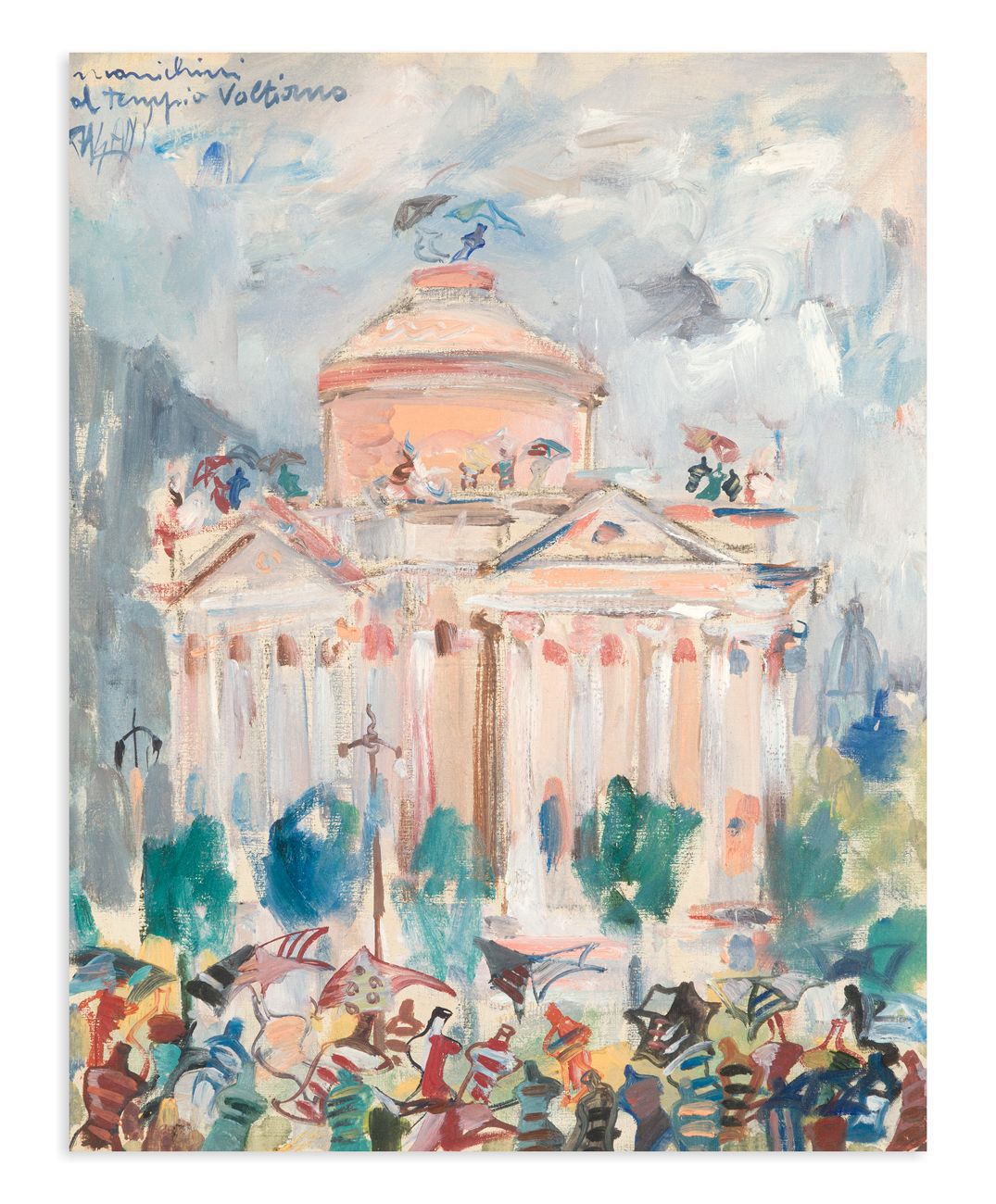 ENZO PAGANI (1920-1993) - Manichini al Tempio Voltiano Huile sur toile

cm 50x40&hellip;